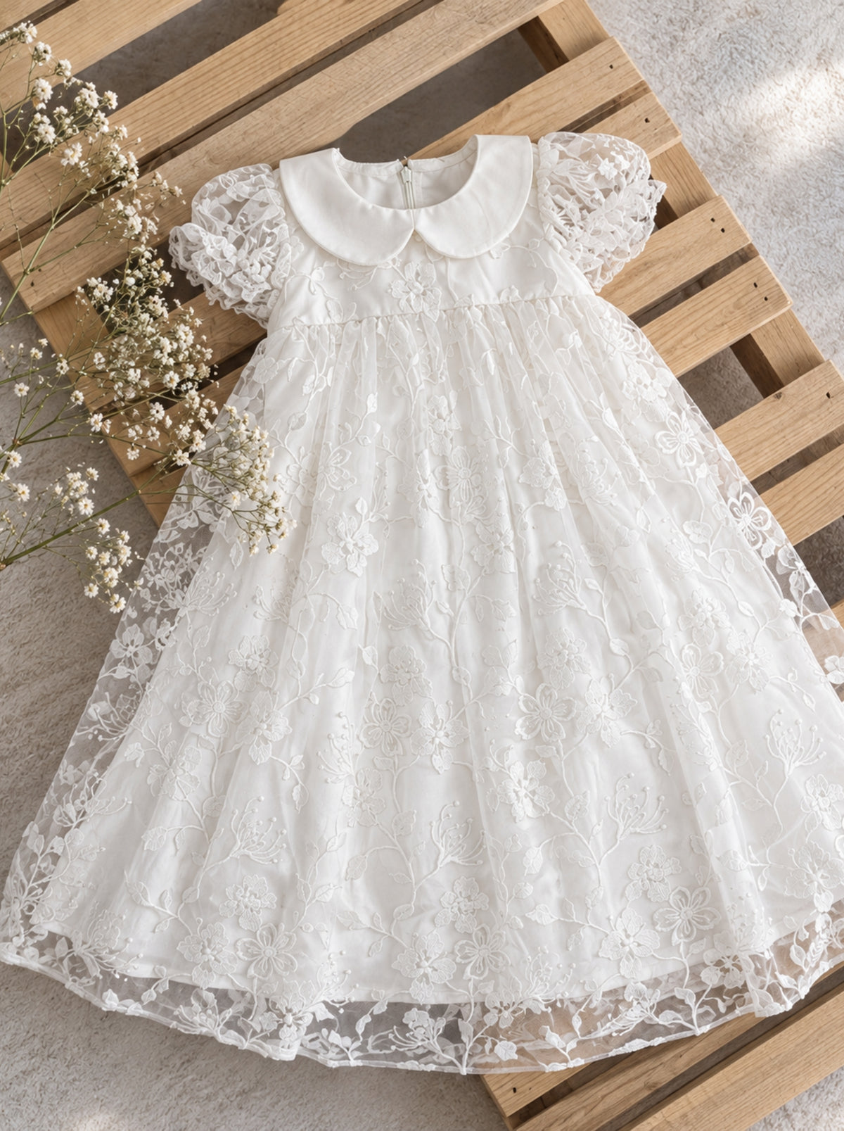 Claire | White Floral Lace Baptism & Christening Dress Set for Baby Girl