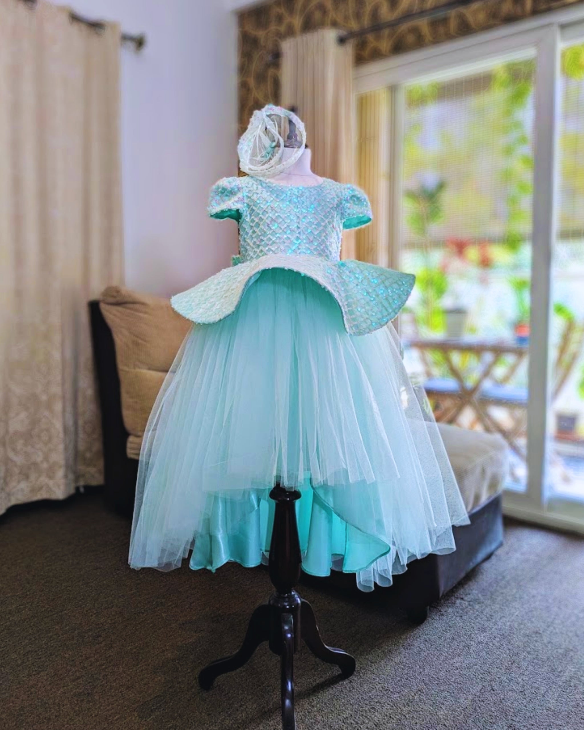 Mint Sequin Peplum Party Dress for Girls | Structured Sequin Bodice & Layered Tulle Skirt | Lauren Ann Couture