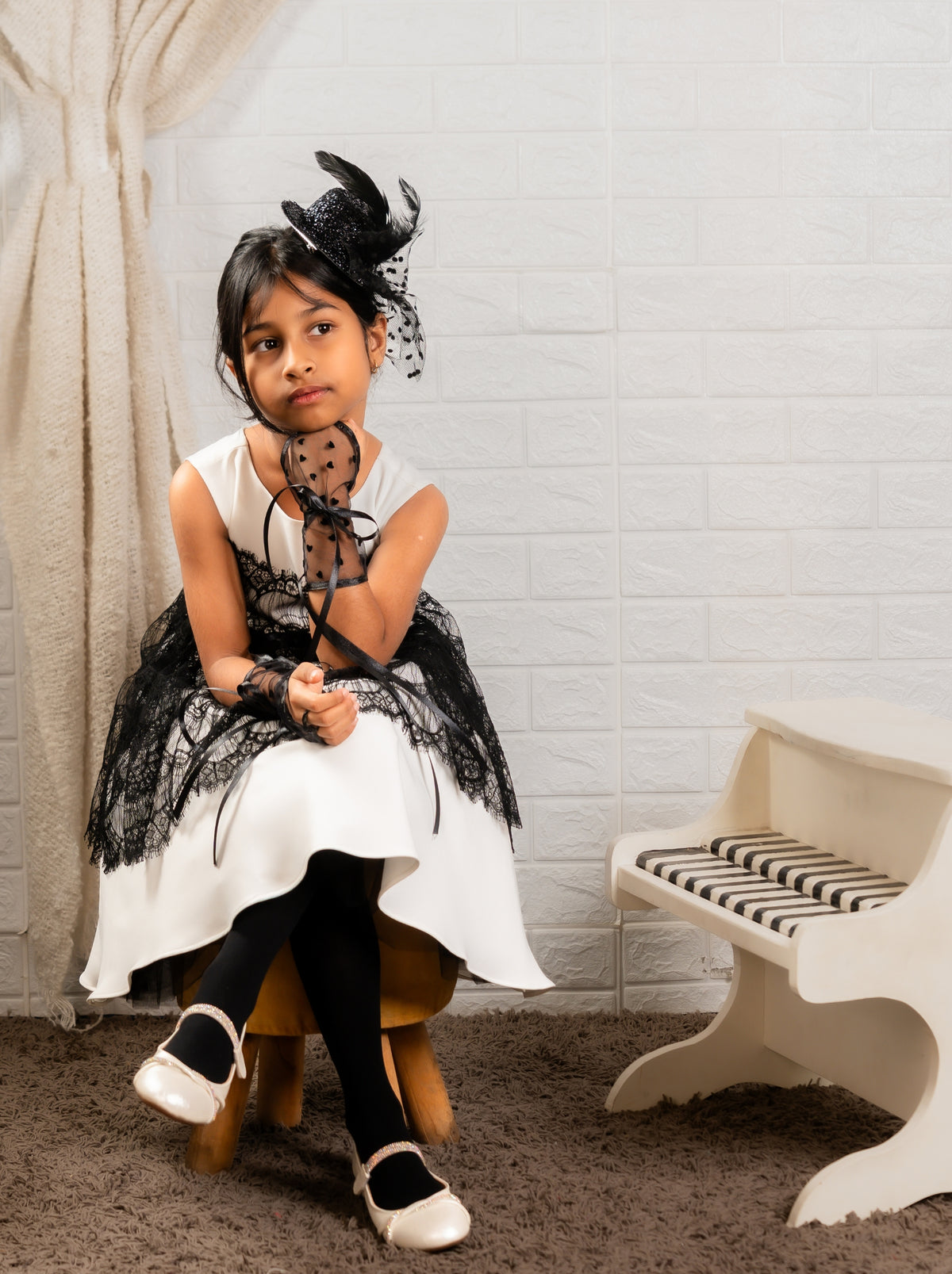White Satin & Black Chantilly Lace Dress