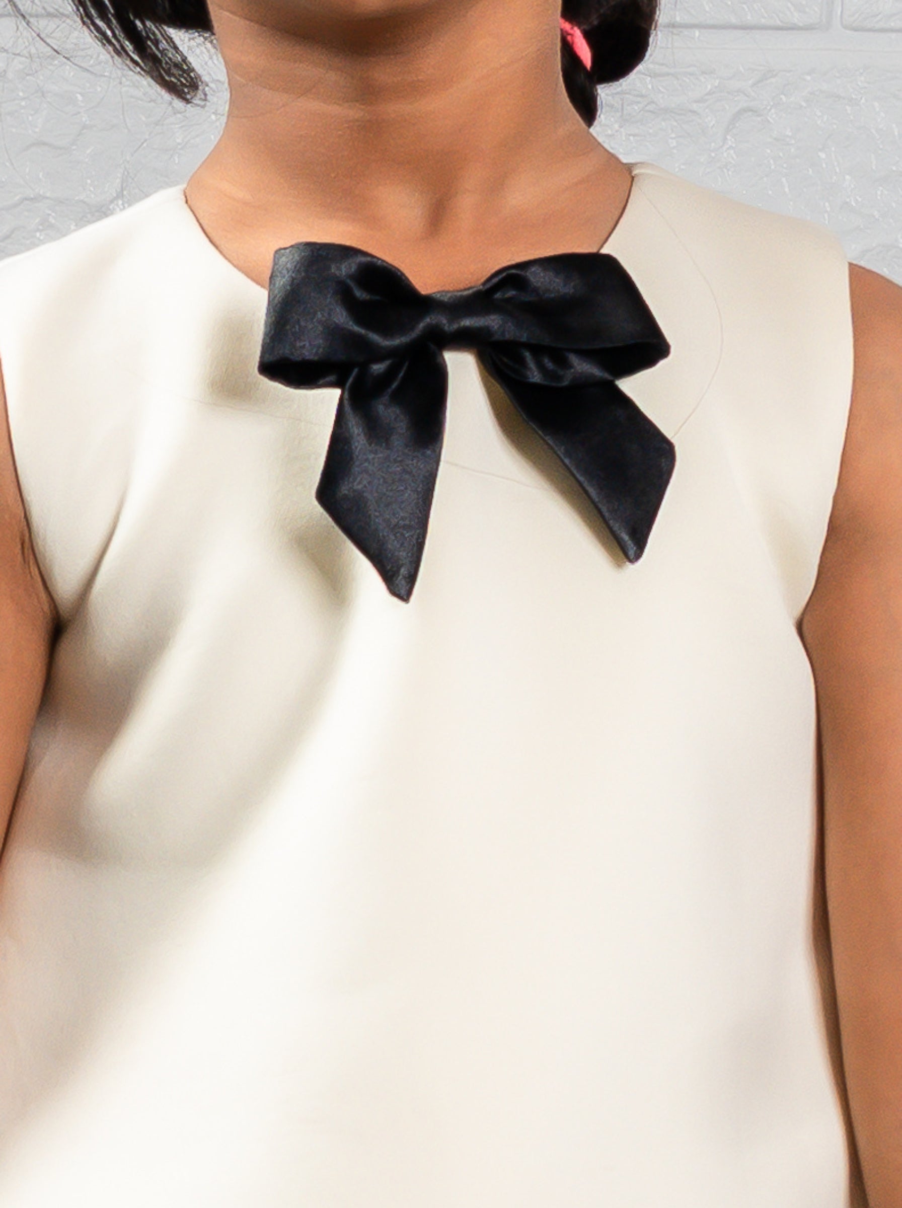 Cream Satin & Black Bow Couture Dress | Birthday Party Dress | Luxury Special Occasion Dress for Girls