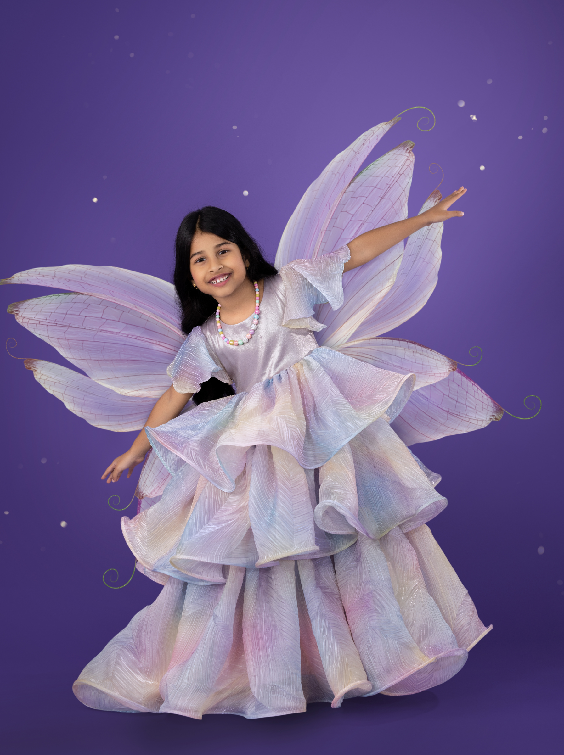 Pastel Rainbow Ruffle Gown for Girls | Luxury Layered Party Gown | Birthday Girl Dress