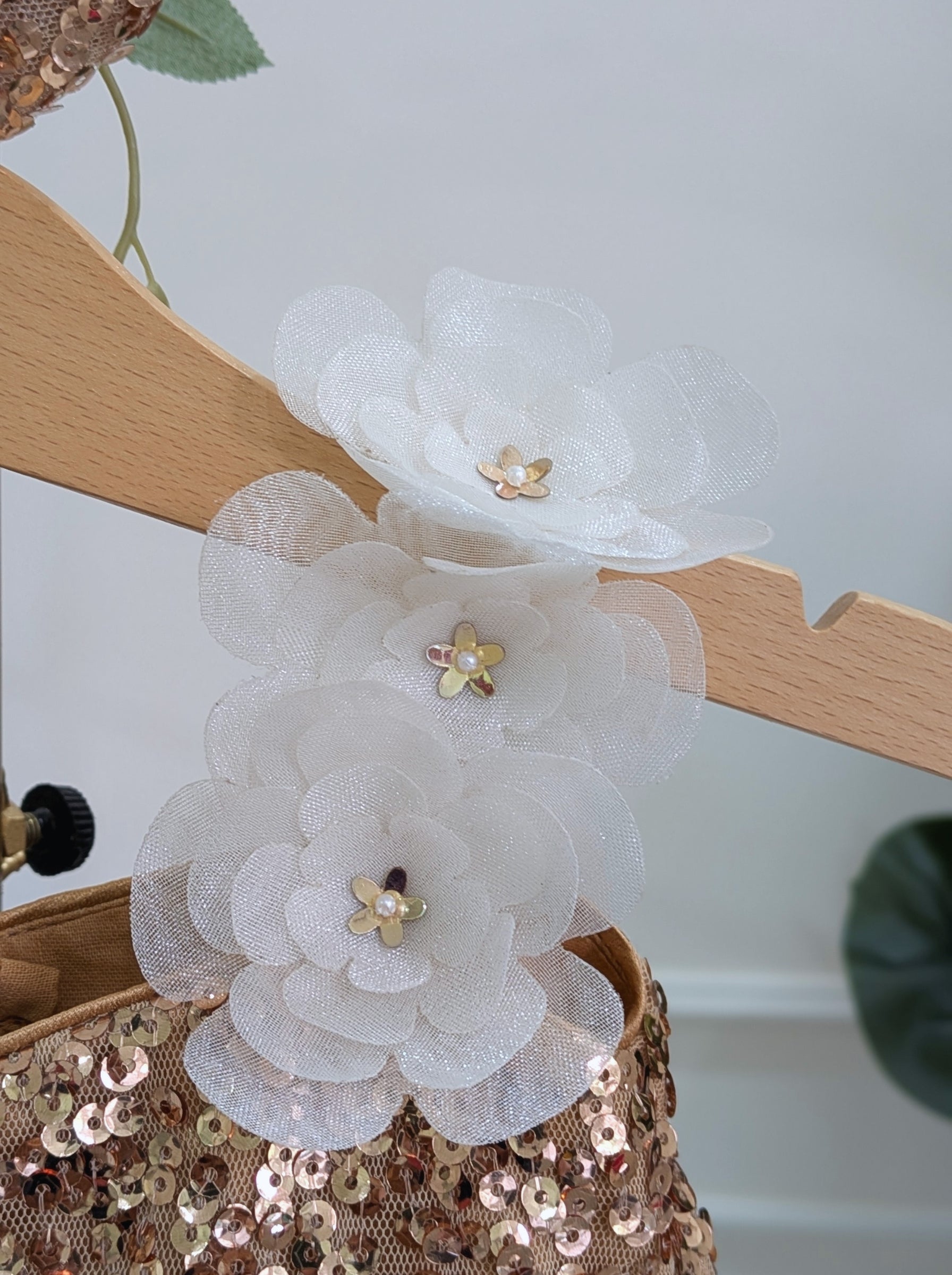 Gold Sequin & Cream Tulle Flower Girl Dress | Luxury Birthday & Wedding Party Wear for Girls India