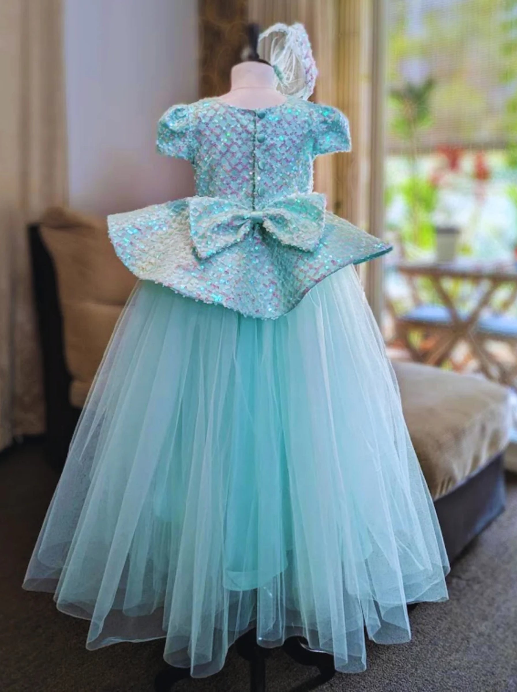 Mint Sequin Peplum Party Dress for Girls | Structured Sequin Bodice & Layered Tulle Skirt | Lauren Ann Couture