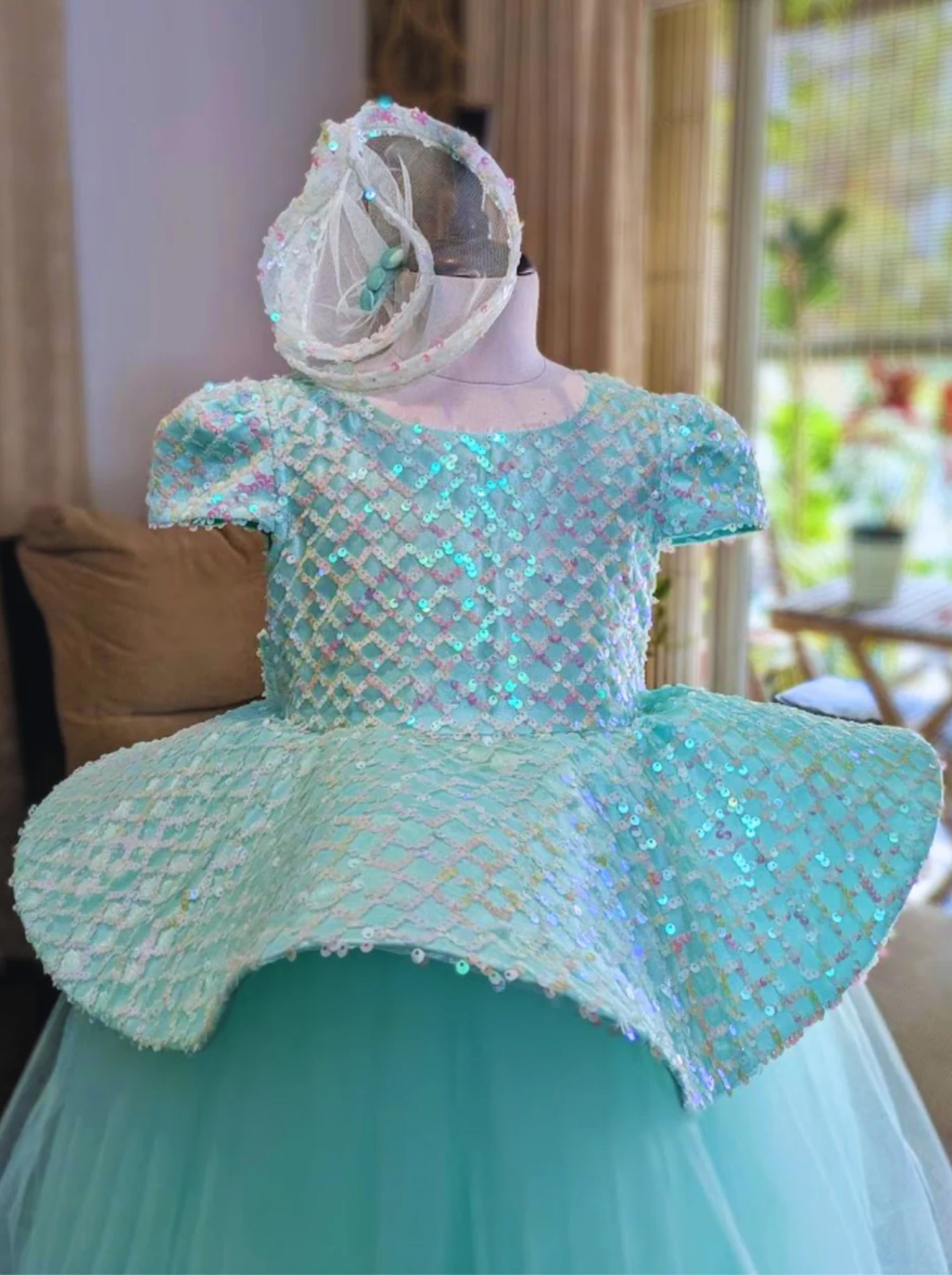 Mint Sequin Peplum Party Dress for Girls | Structured Sequin Bodice & Layered Tulle Skirt | Lauren Ann Couture