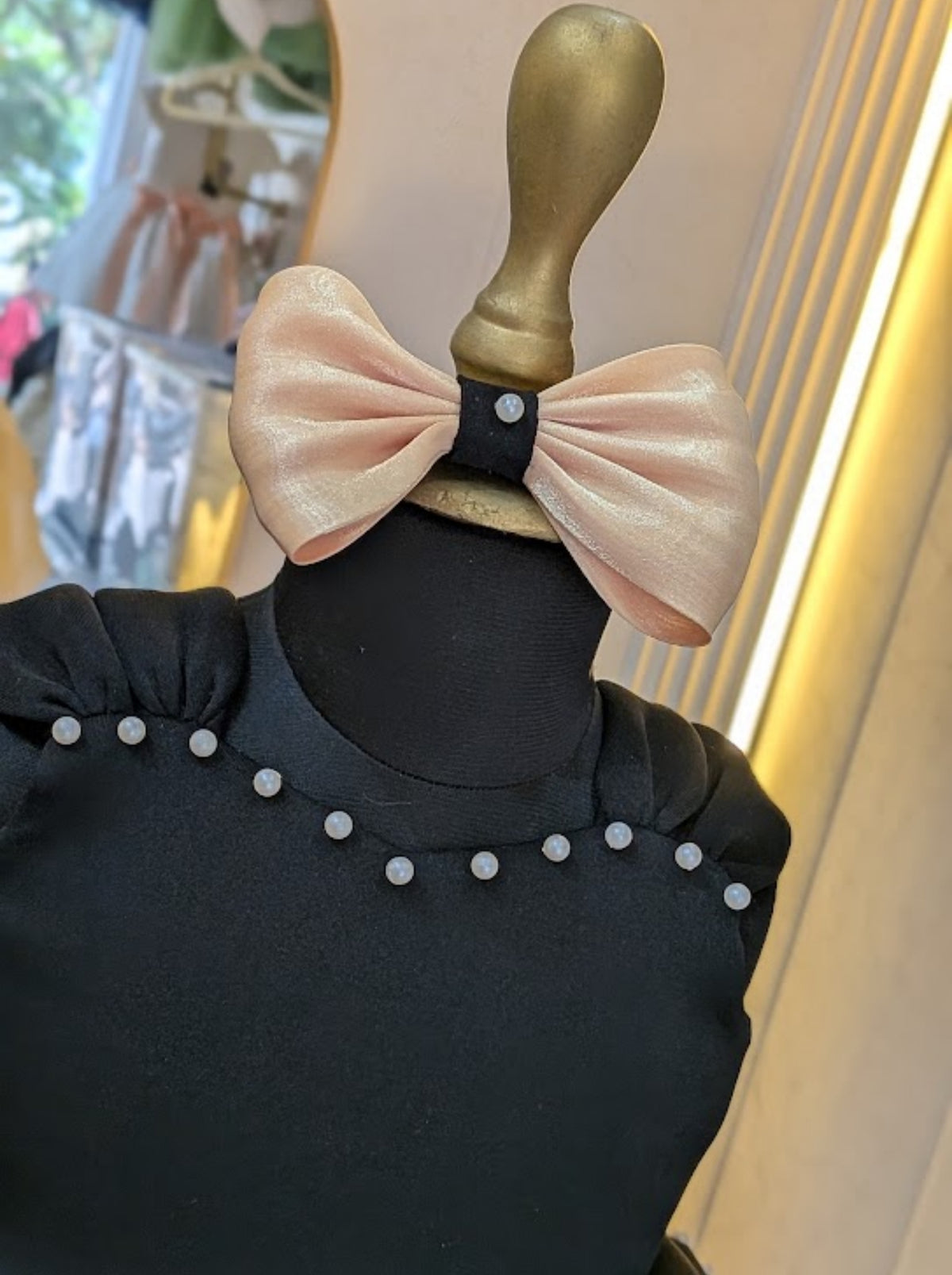 Black & Champagne Princess-Inspired Girls Party Dress with Bow