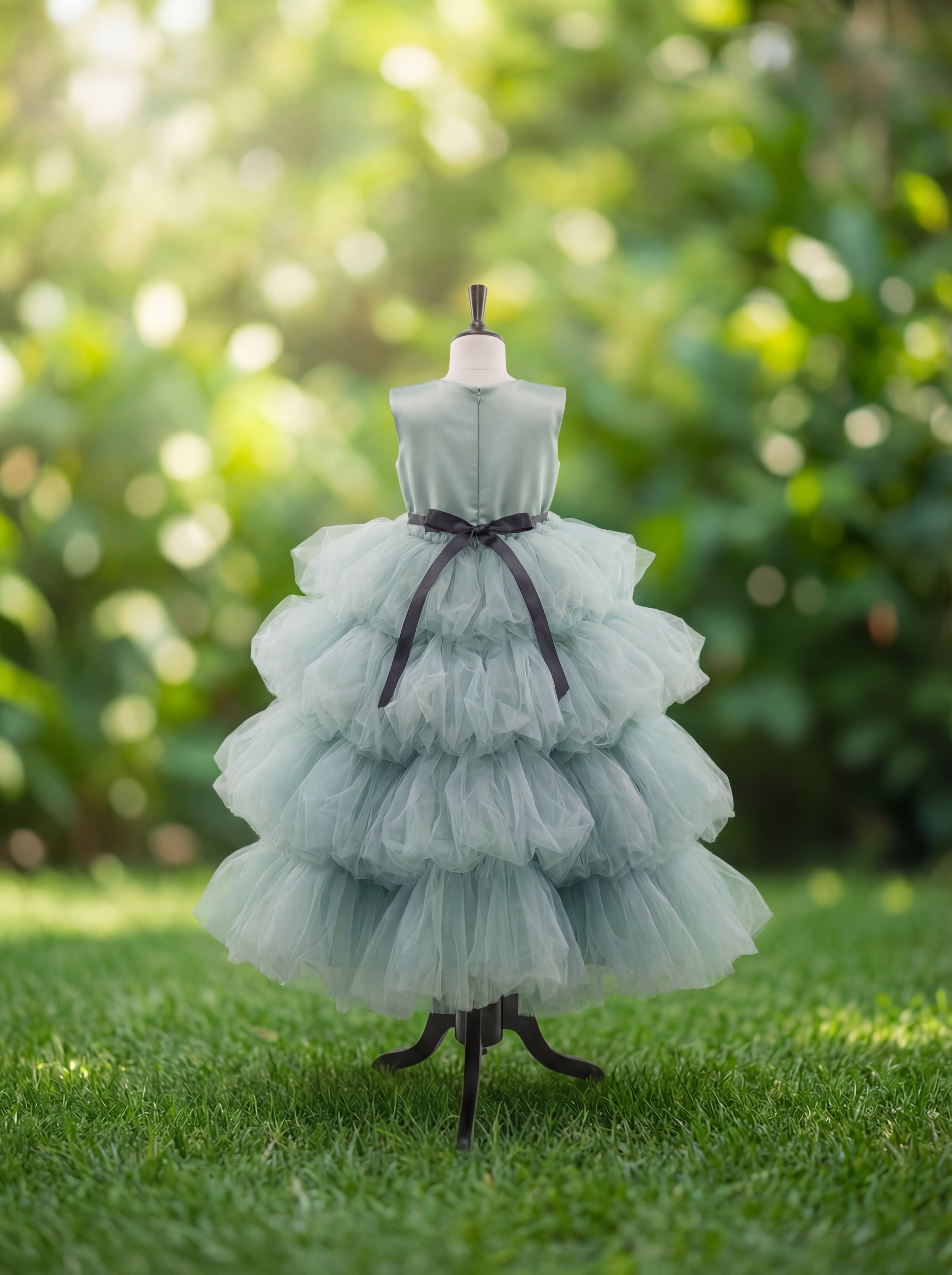 Sage Green Tiered Tulle Dress for Girls | Party Wear, Birthday Dress, Flower Girl Outfit