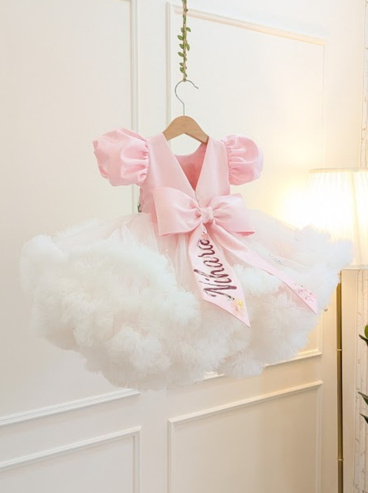 3D cloud-inspired layered net skirt on girls fairy dress