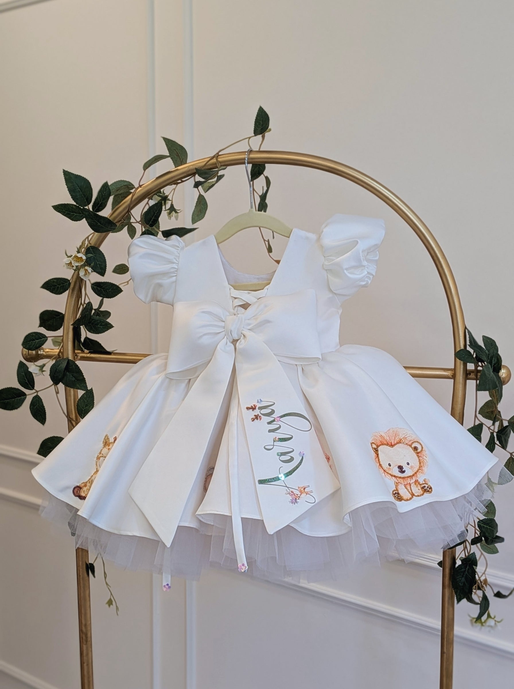 Customizable Duchess Satin Animal Theme Birthday Dress | Hand‑Embellished Zootopia Inspired Party Wear for Girls