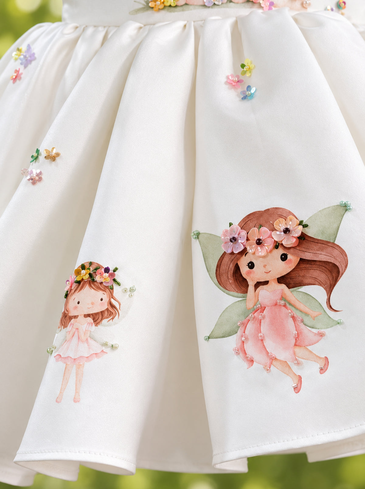 Hand-embellished fairy birthday dress detailing for girls