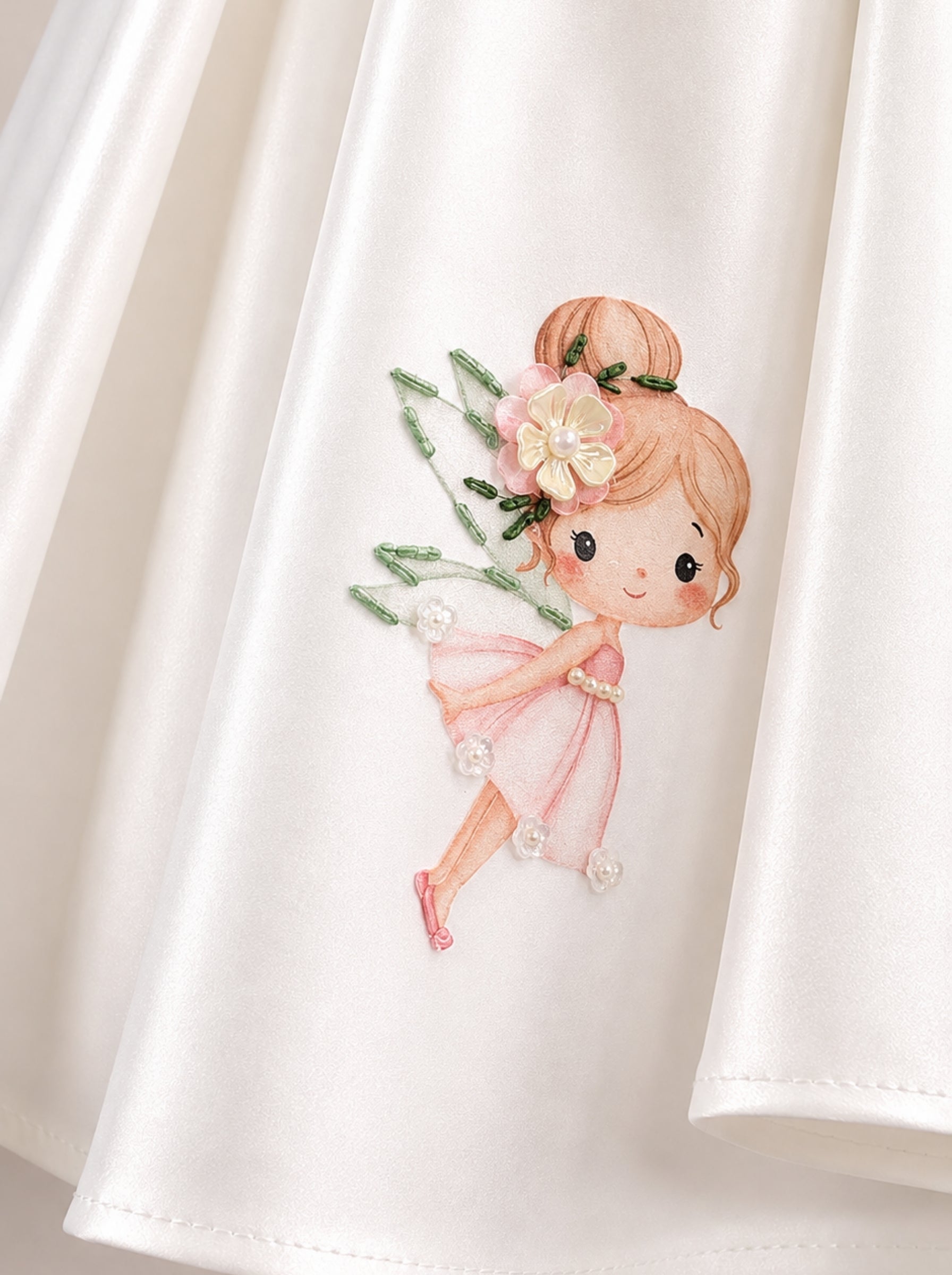 White fairy party dress for girls with full satin skirt