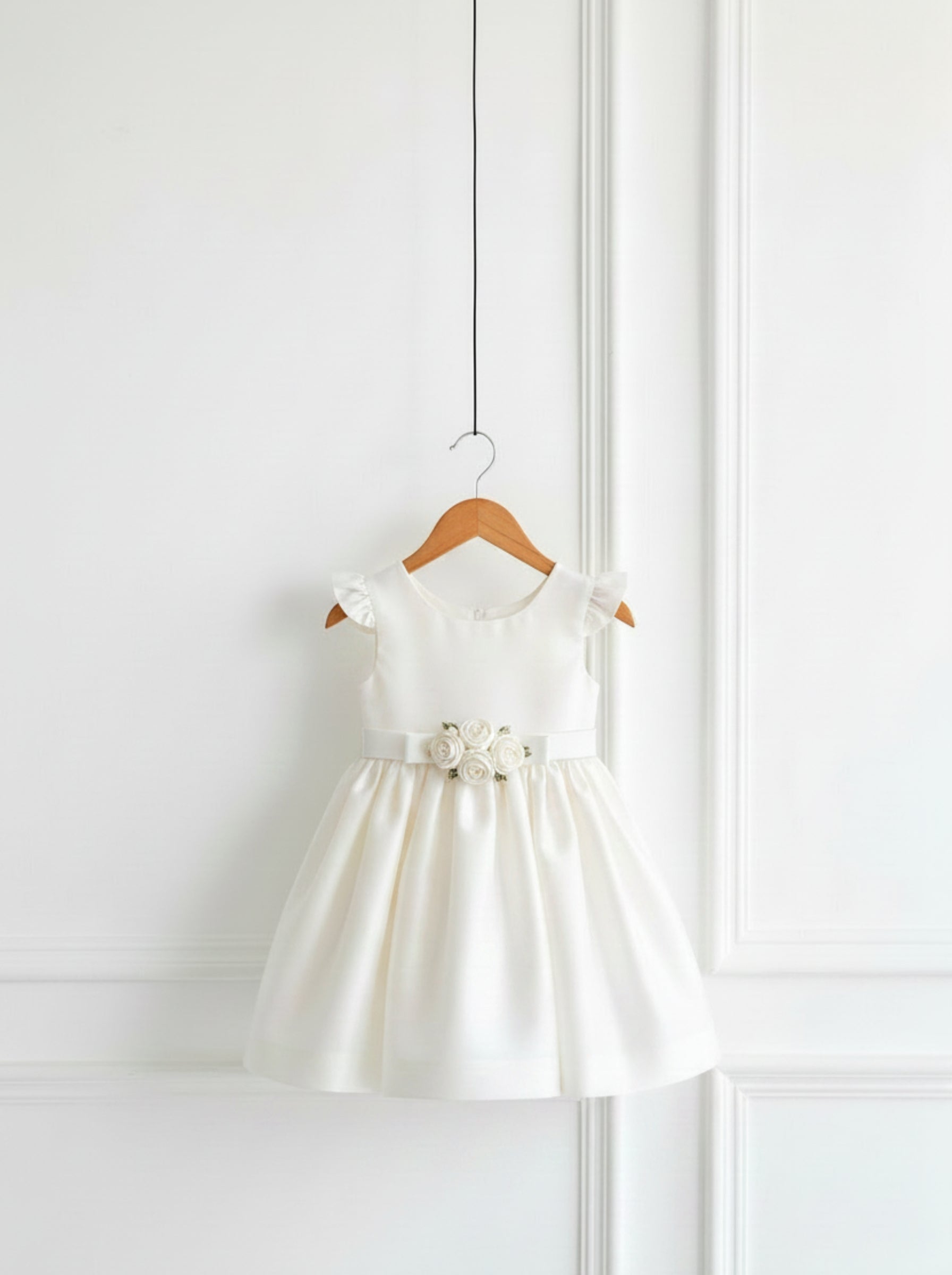 Ivory and sage green bow party dress for girls – front view by Lauren Ann