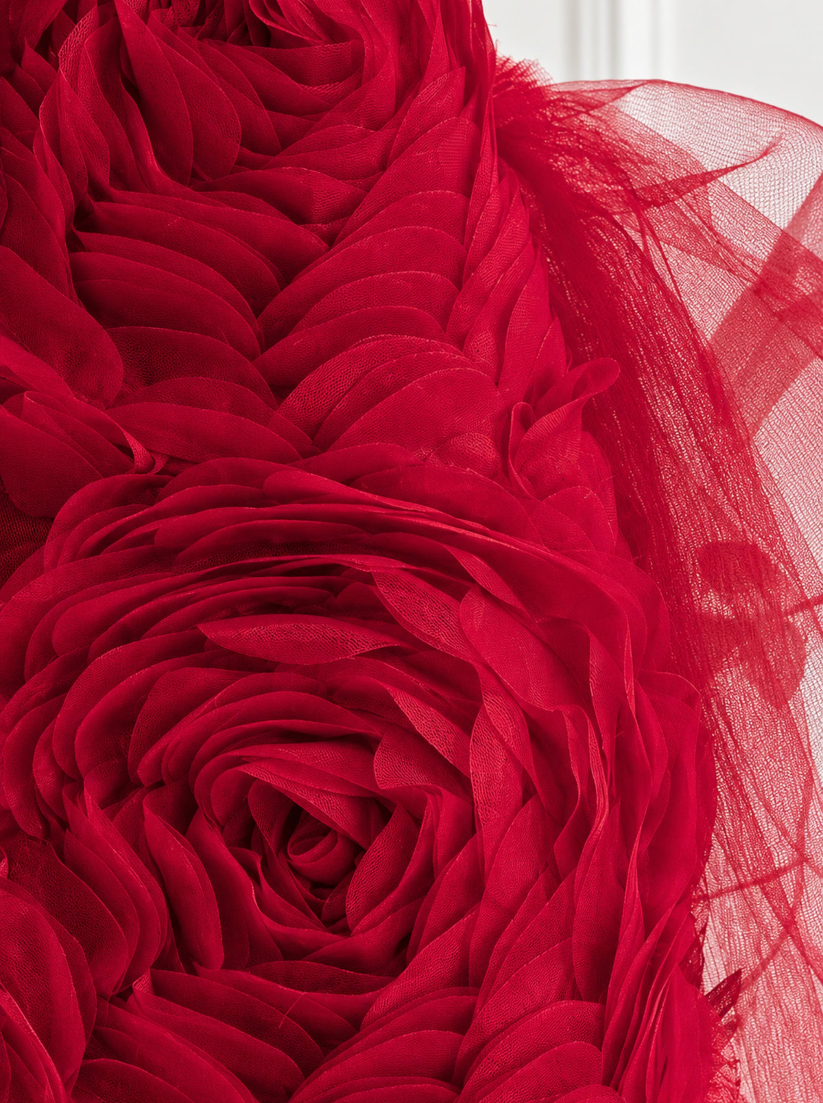 Premium dimensional 3D rosette floral fabric detail on girls dress