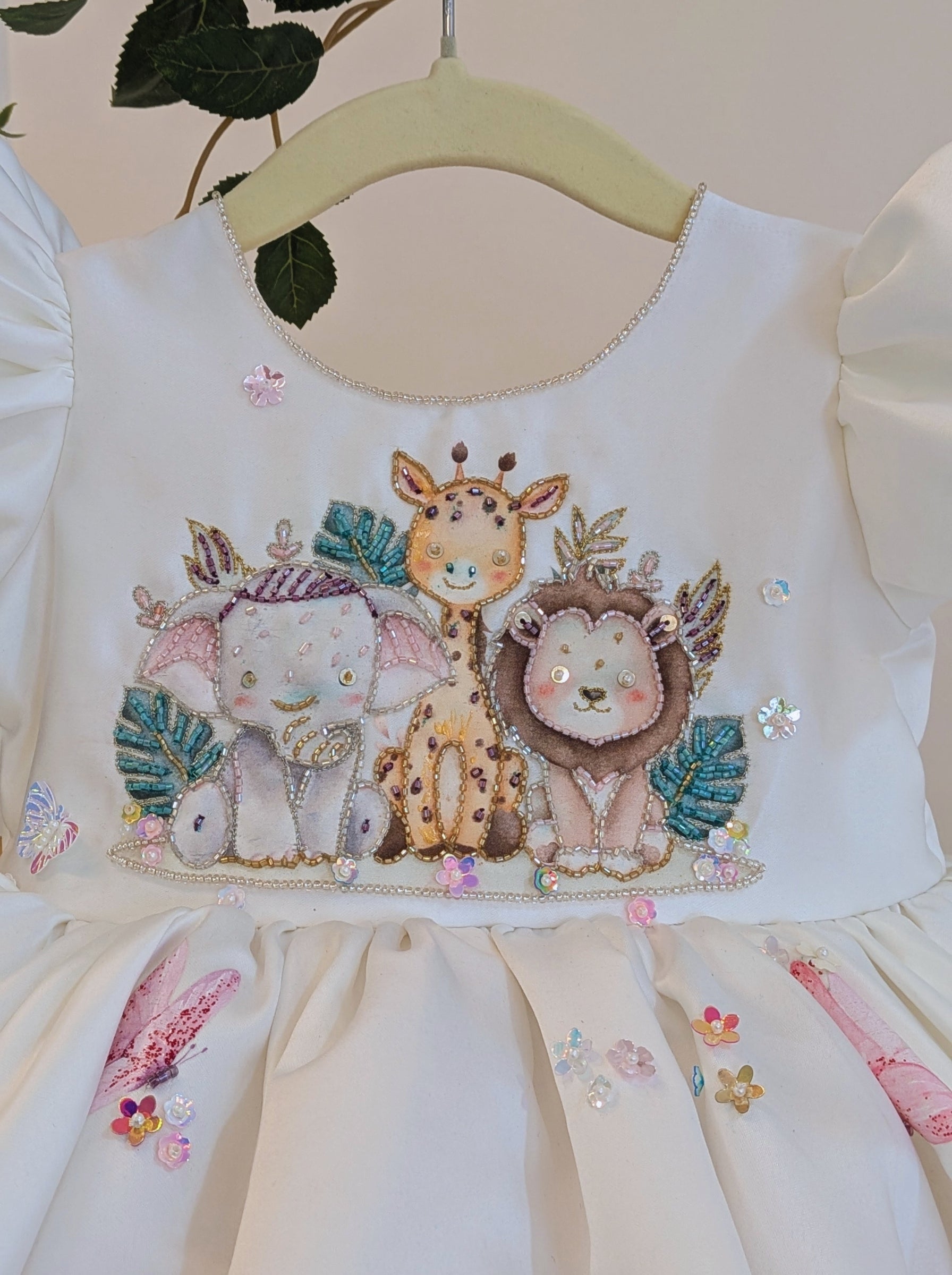 Customizable Duchess Satin Animal Theme Birthday Dress | Hand‑Embellished Zootopia Inspired Party Wear for Girls