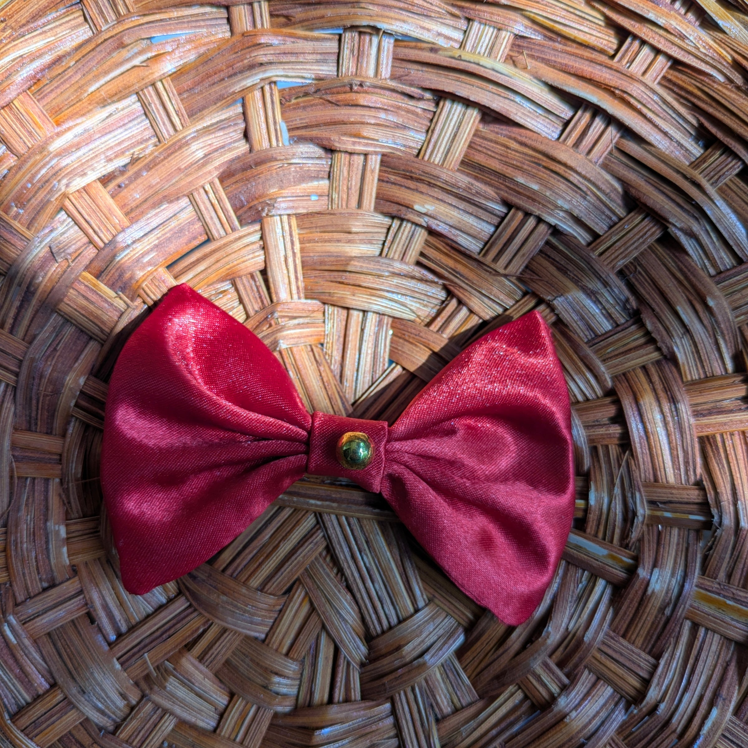 Red Satin Bow with Gold Button
