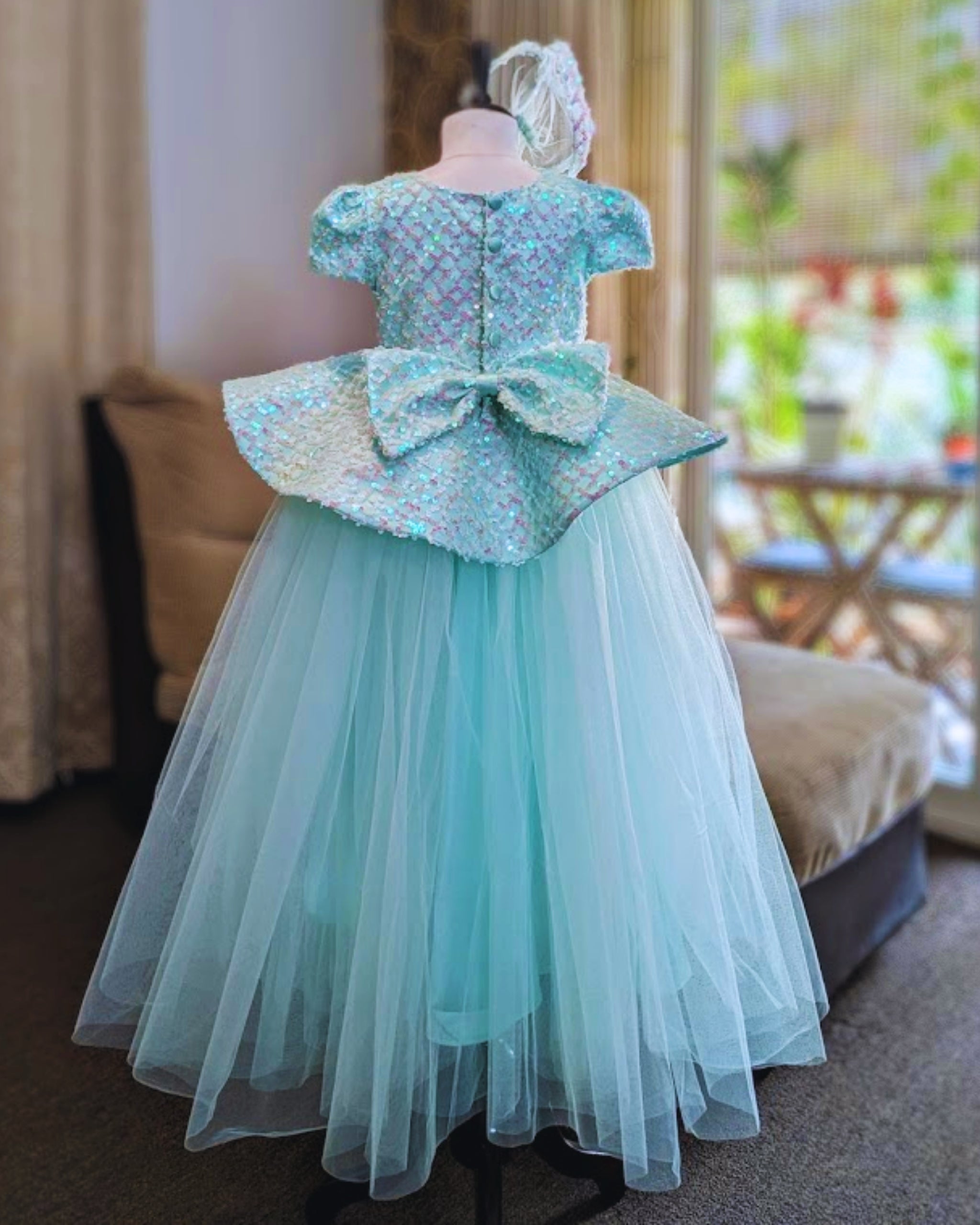 Mint Sequin Peplum Party Dress for Girls | Structured Sequin Bodice & Layered Tulle Skirt | Lauren Ann Couture