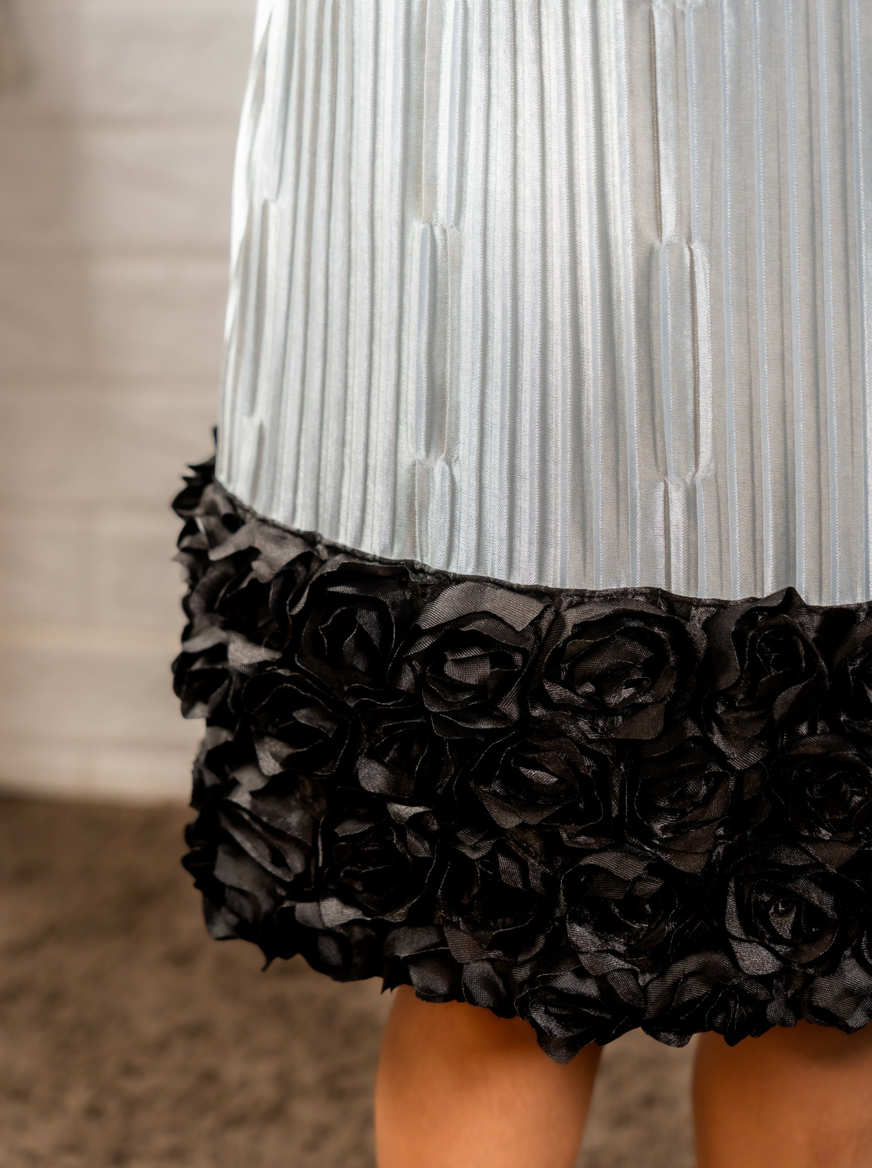 Silver Pleated Bodice & Black Floral Textured Dress | Birthday Party Dress | Luxury Special Occasion Dress for Girls