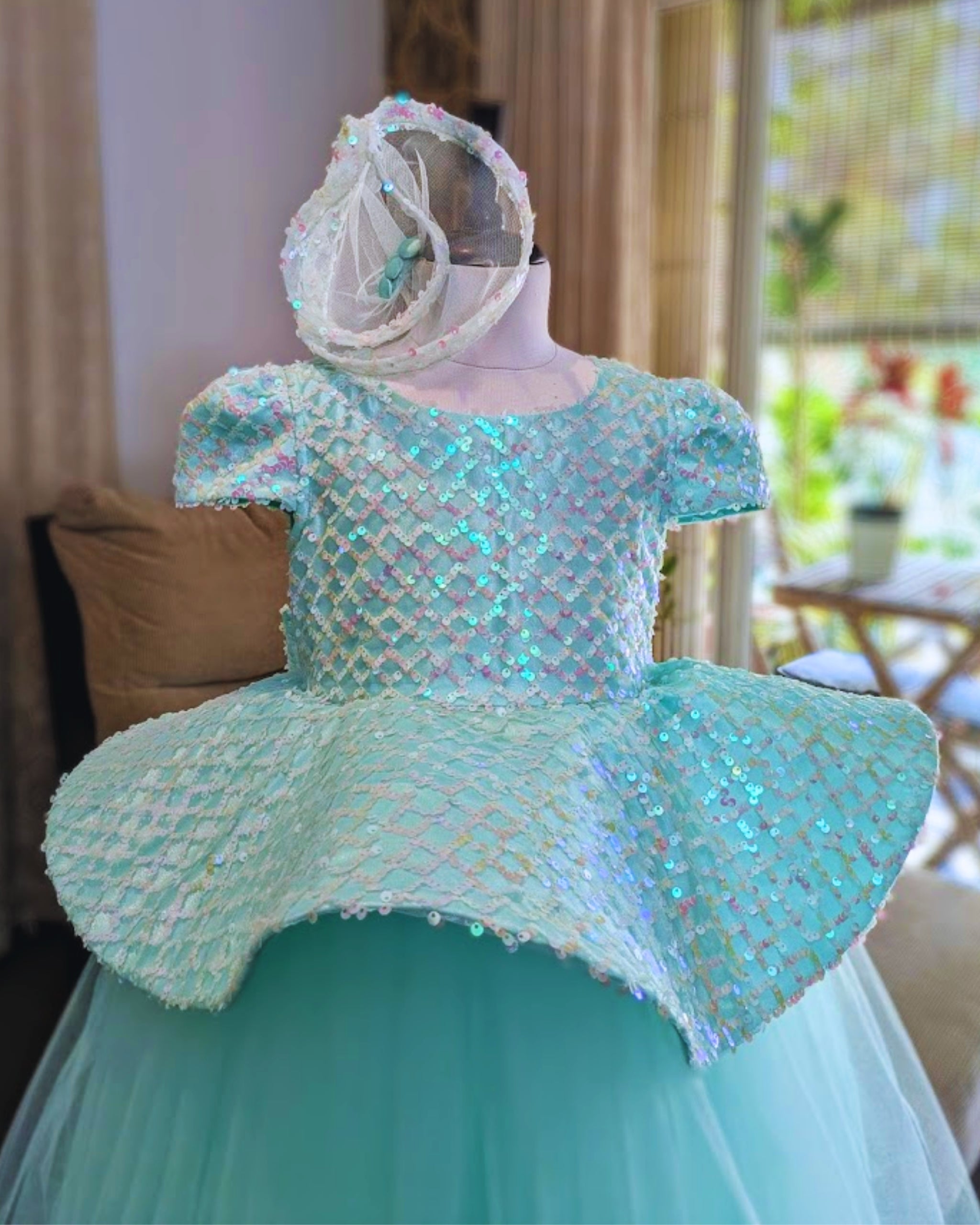 Mint Sequin Peplum Party Dress for Girls | Structured Sequin Bodice & Layered Tulle Skirt | Lauren Ann Couture