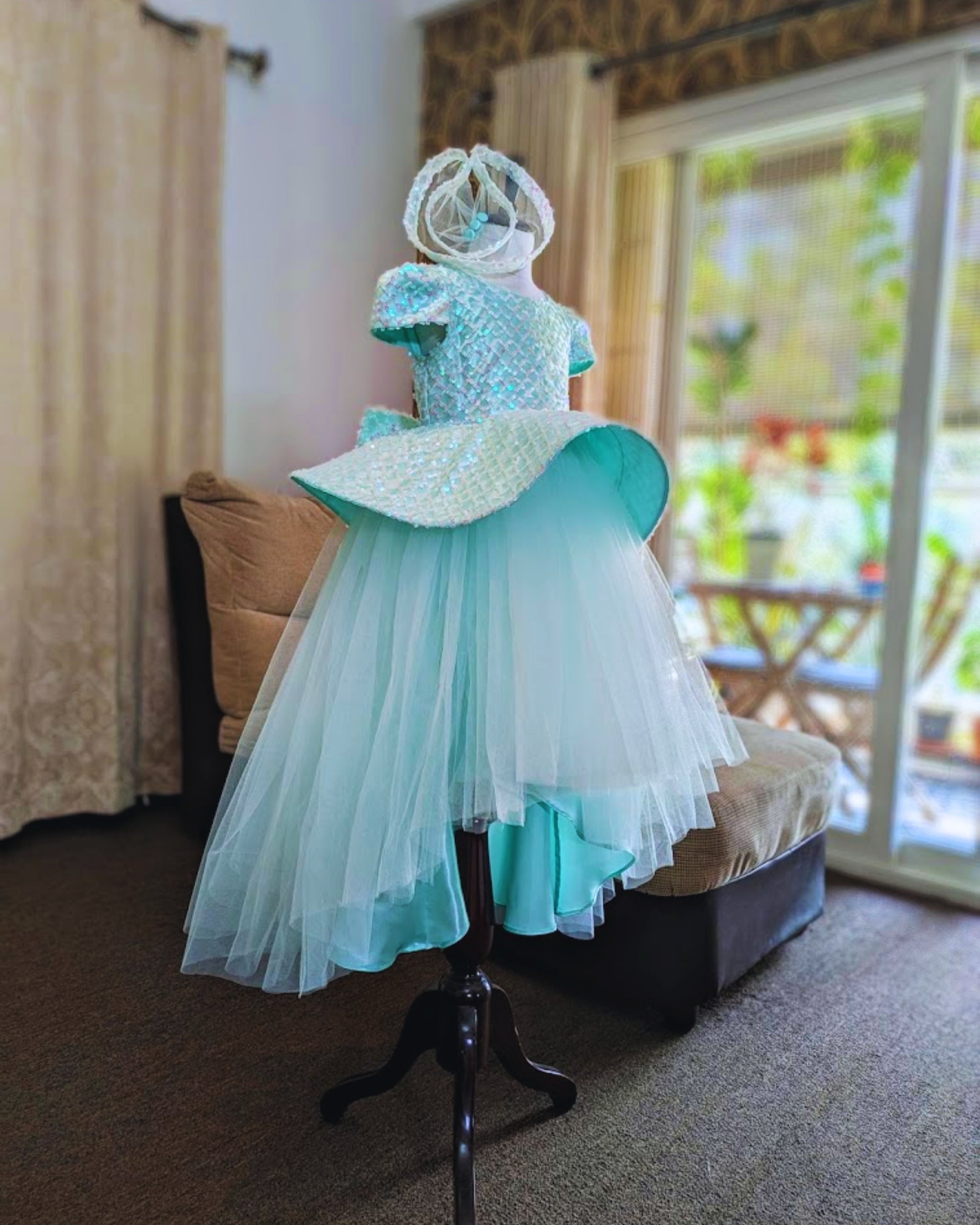 Mint Sequin Peplum Party Dress for Girls | Structured Sequin Bodice & Layered Tulle Skirt | Lauren Ann Couture