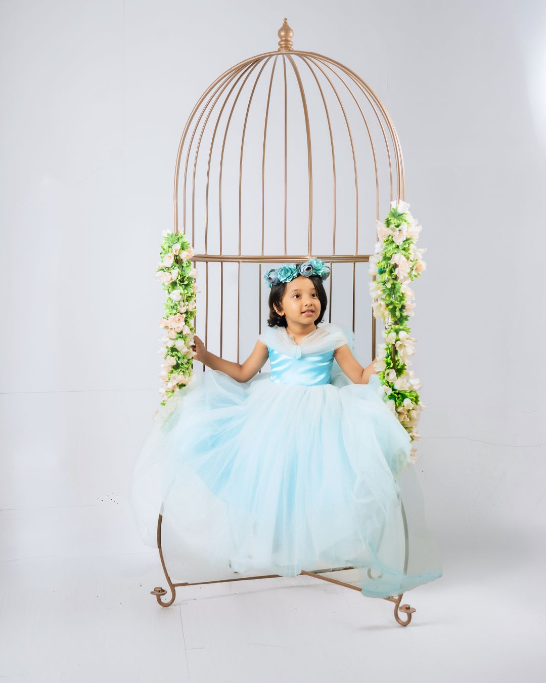 Elsa Inspired Ice Blue Satin & Tulle Gown with Detachable Cape | Princess Occasion Gown for Girls