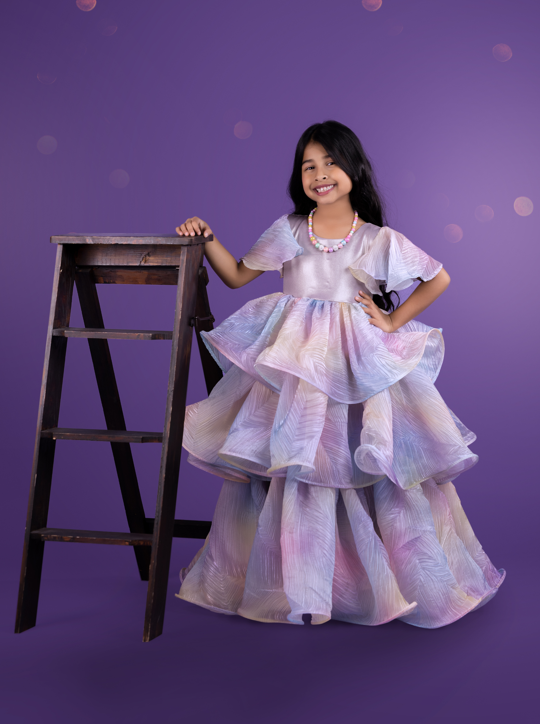 Pastel Rainbow Ruffle Gown for Girls | Luxury Layered Party Gown | Birthday Girl Dress
