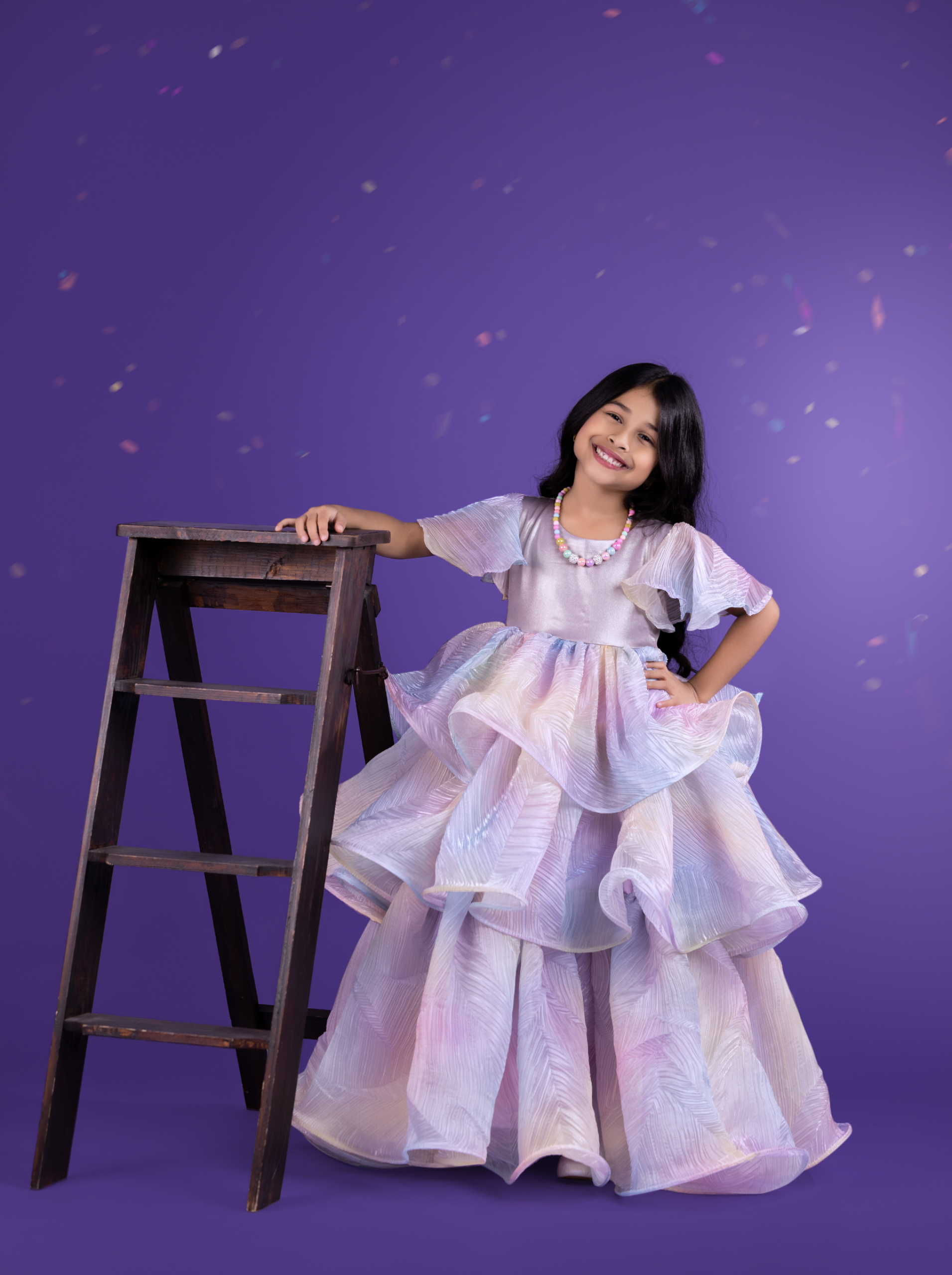Pastel Rainbow Ruffle Gown for Girls | Luxury Layered Party Gown | Birthday Girl Dress