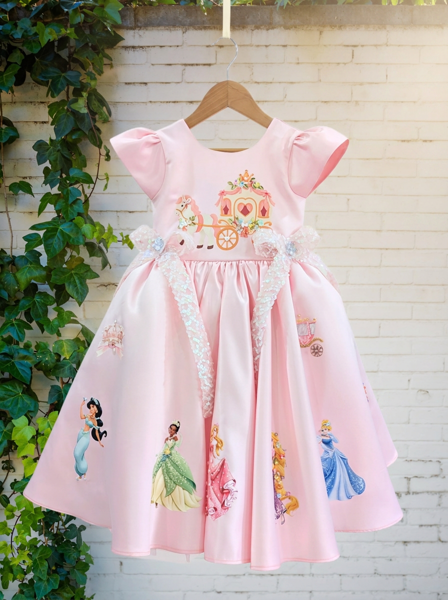 Pastel Pink Princess Birthday Dress for Girls | Customizable & Personalized Outfit