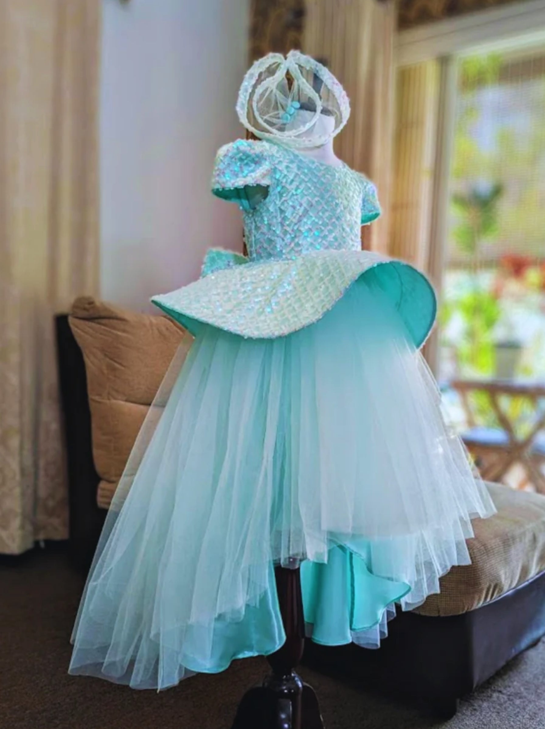Mint Sequin Peplum Party Dress for Girls | Structured Sequin Bodice & Layered Tulle Skirt | Lauren Ann Couture