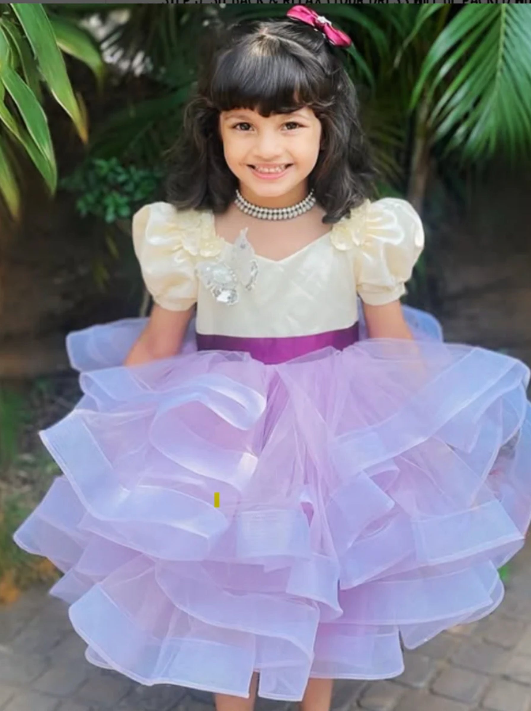 Lemon Yellow and Lavender Tulle Party Dress for Girls | Birthday Dress, Flower Girl Outfit