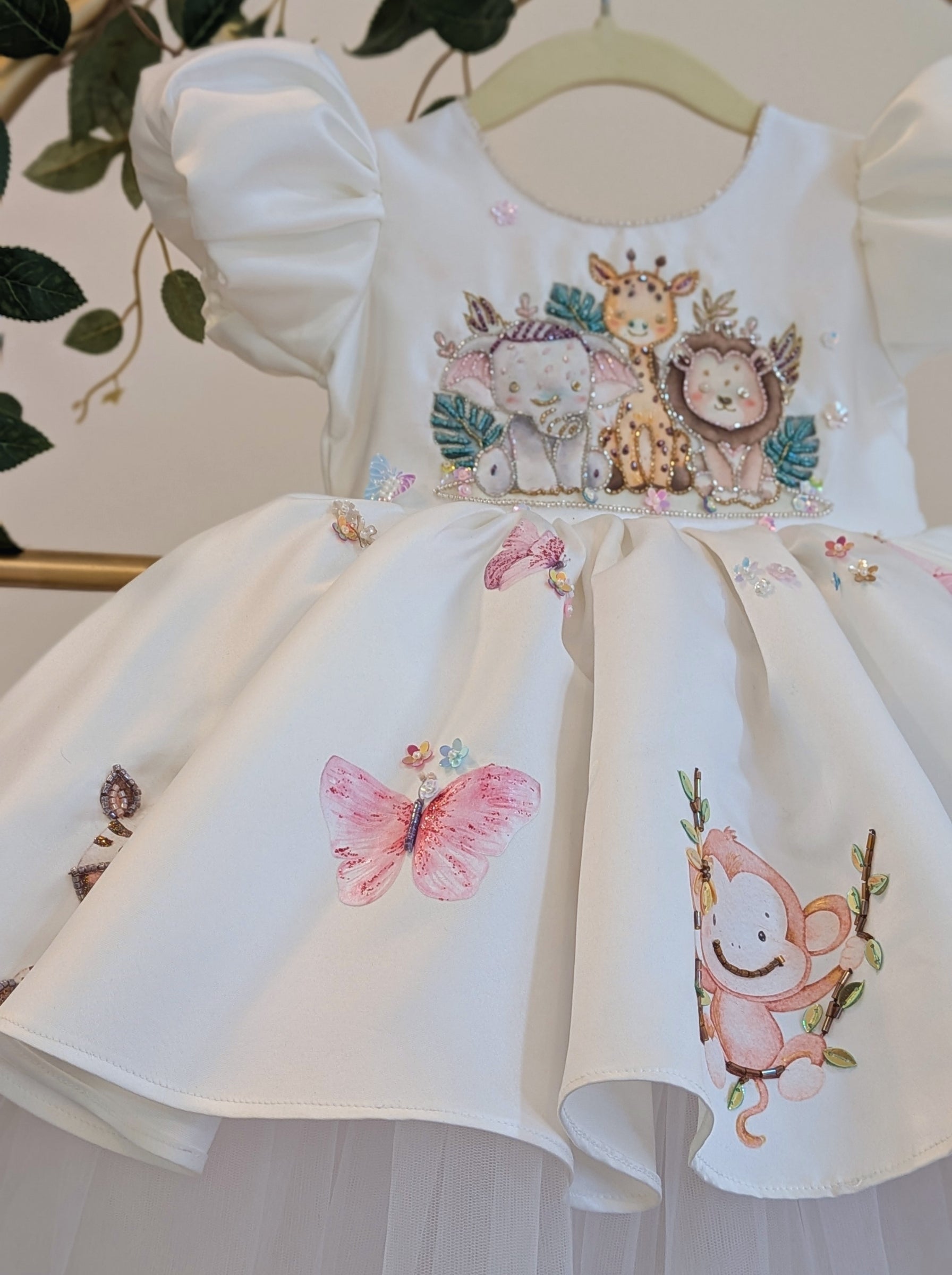 Customizable Duchess Satin Animal Theme Birthday Dress | Hand‑Embellished Zootopia Inspired Party Wear for Girls