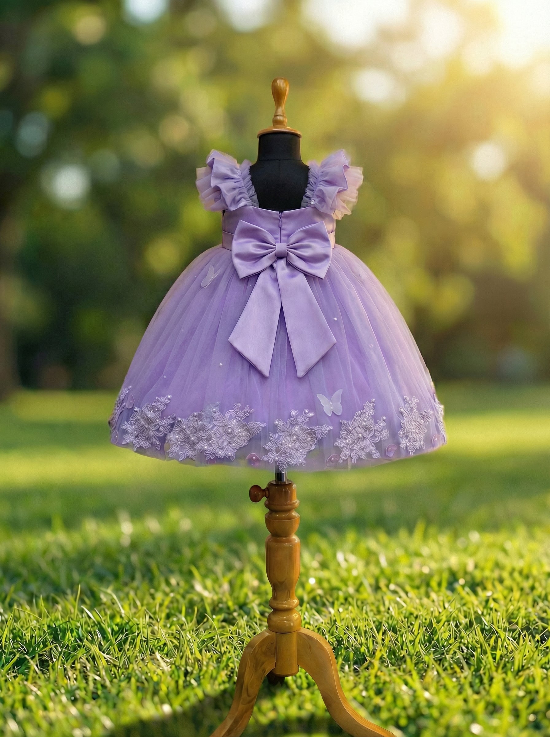 Lavender Tulle Flower Girl Dress with Handmade Appliqués | Designer Special Occasion Dress for Kids