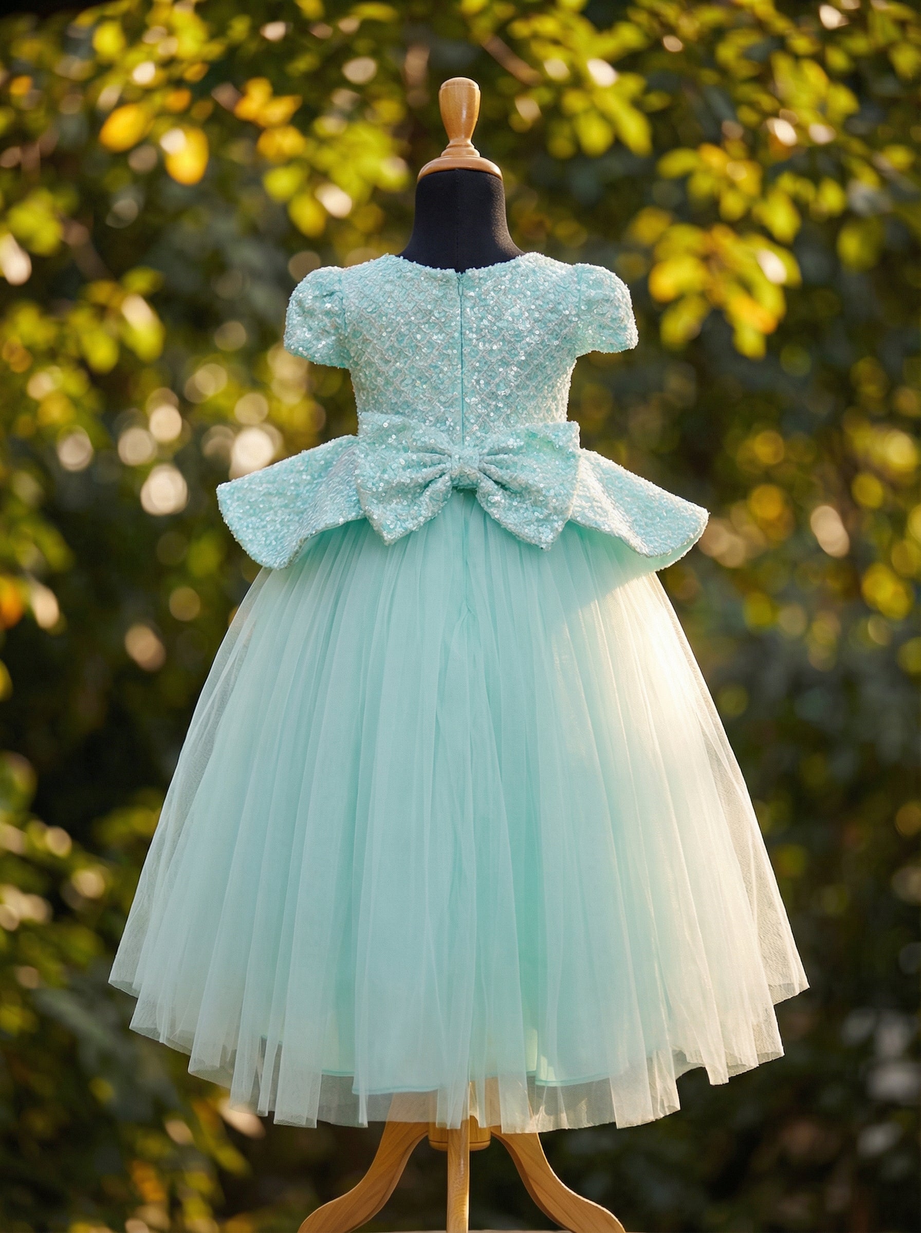 Mint Sequin Peplum Party Dress for Girls | Structured Sequin Bodice & Layered Tulle Skirt | Lauren Ann Couture