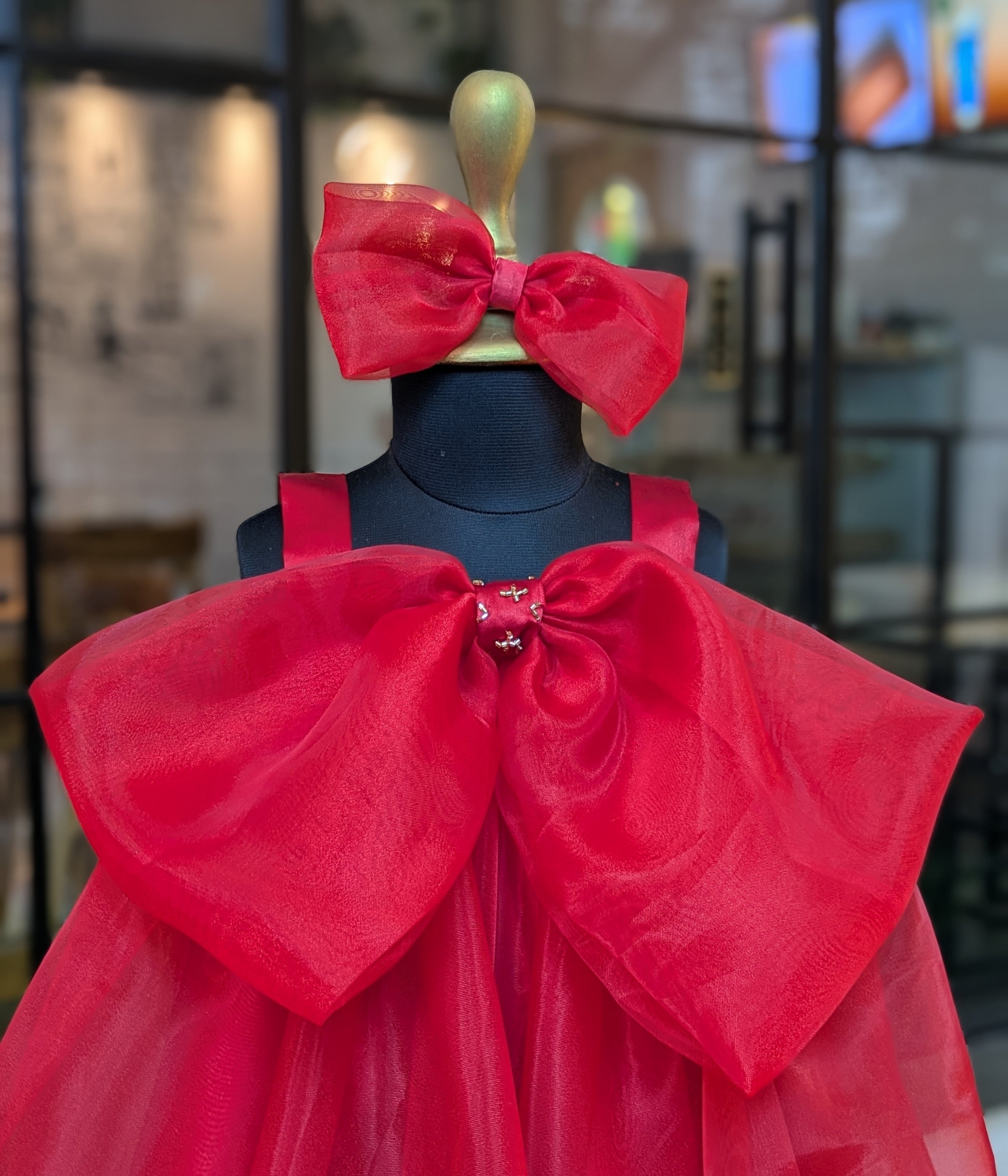 Red dress with large bow for birthdays and special occasions