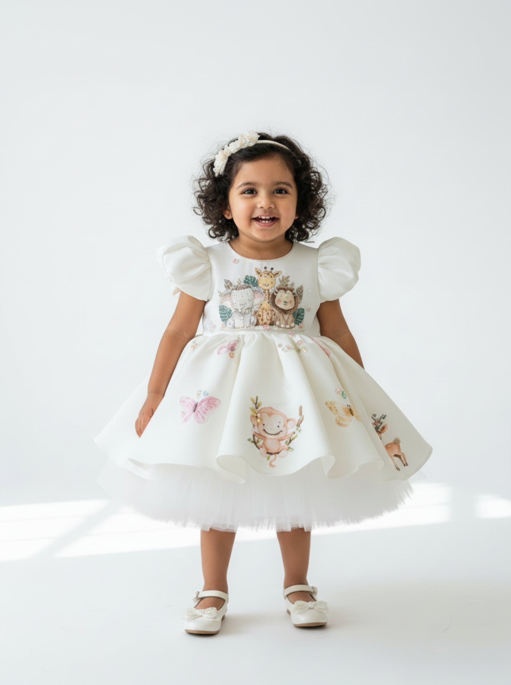 Customizable Duchess Satin Animal Theme Birthday Dress | Hand‑Embellished Zootopia Inspired Party Wear for Girls