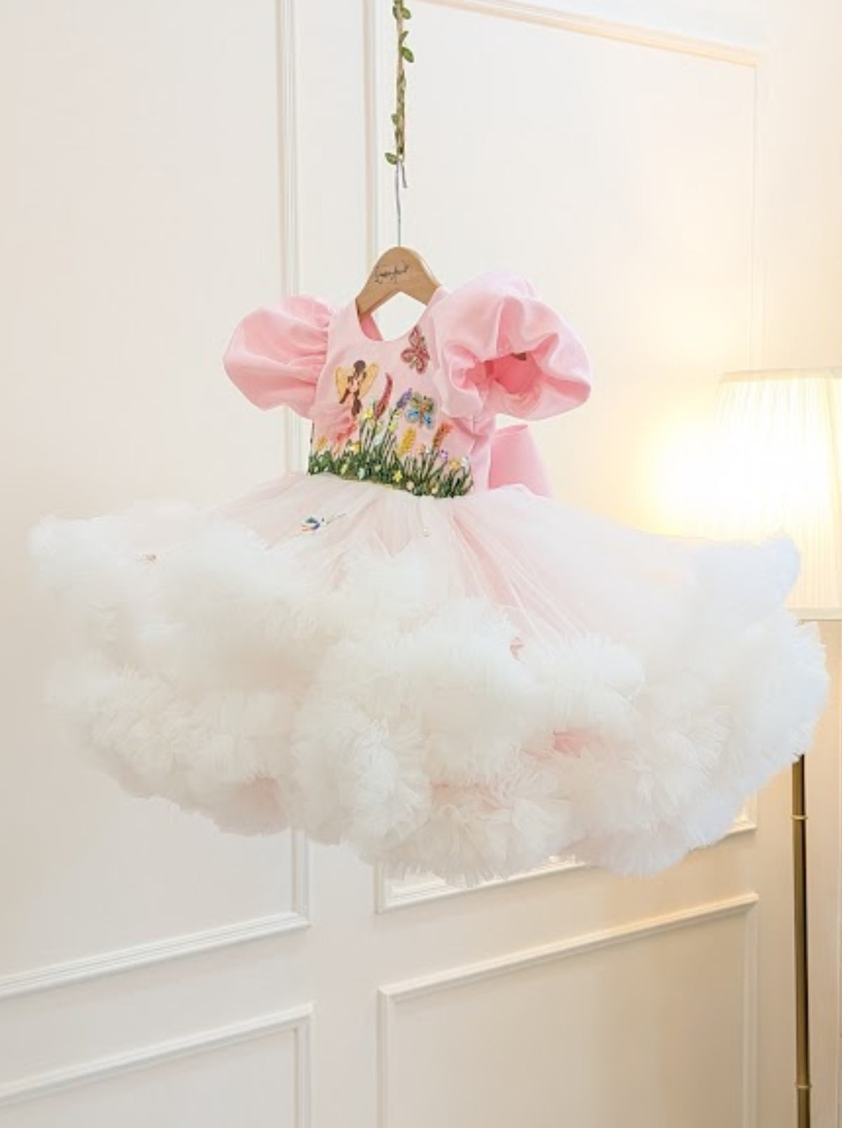 Fairy birthday dress bodice with DTF fairy print and hand embroidery