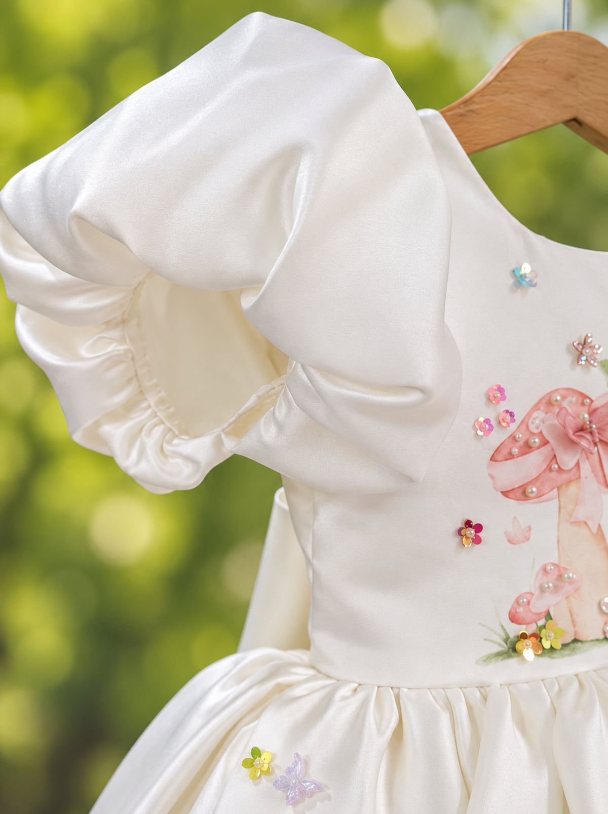 White fairy birthday dress for girls with puff sleeves