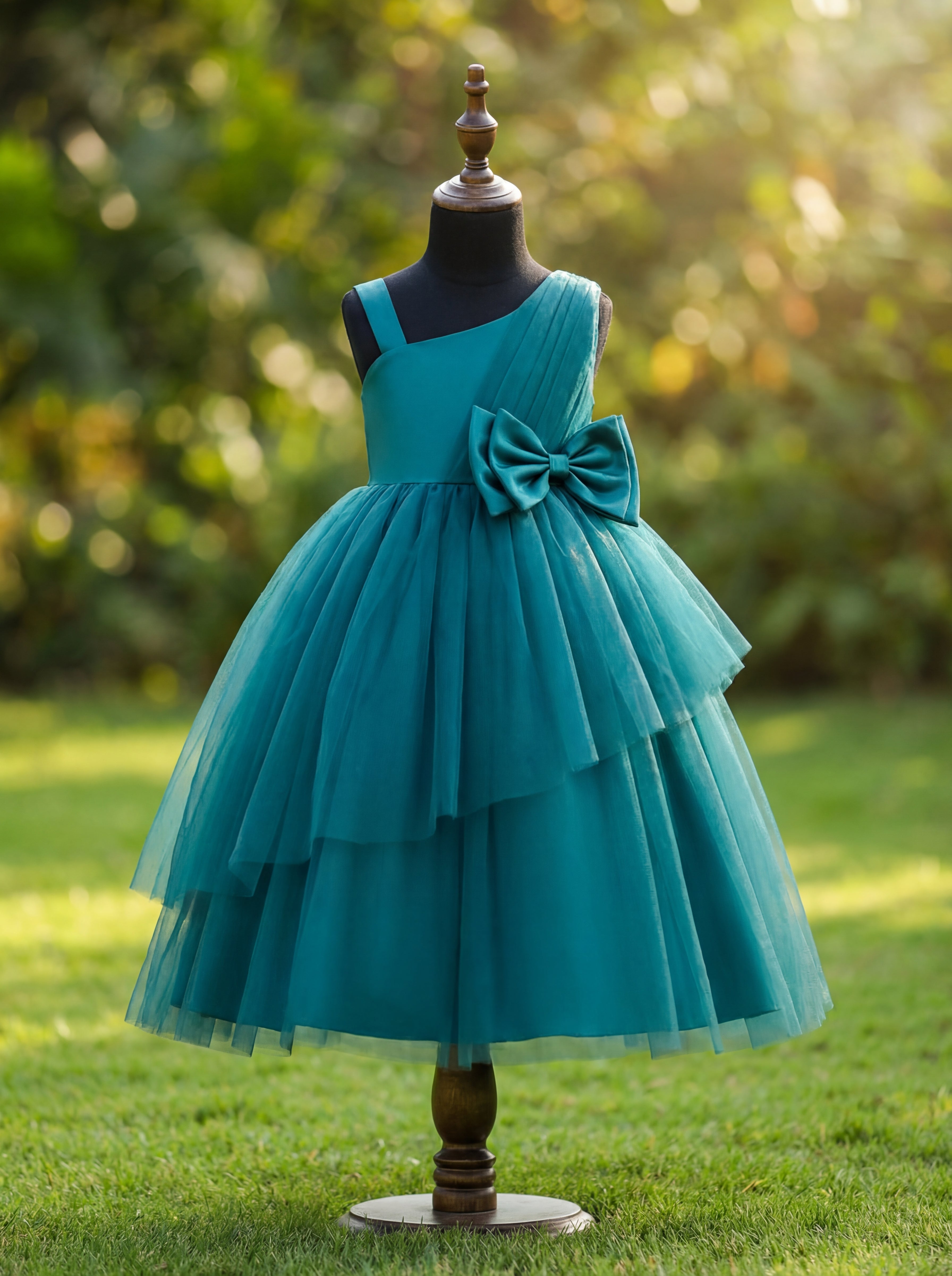 Teal One Shoulder Tulle Dress for Girls | Party Wear, Birthday Dress, Flower Girl Outfit