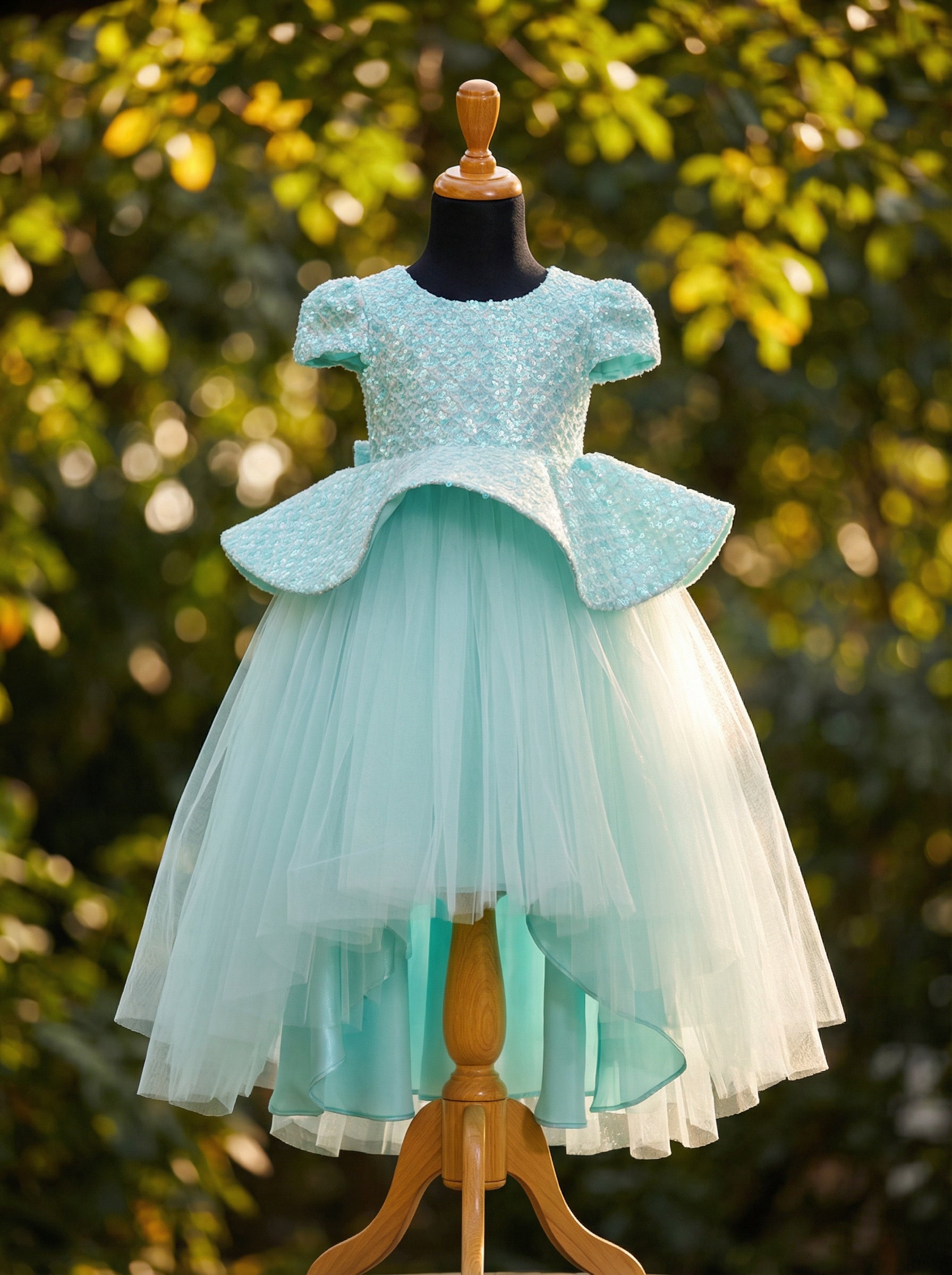 Mint Sequin Peplum Party Dress for Girls | Structured Sequin Bodice & Layered Tulle Skirt | Lauren Ann Couture