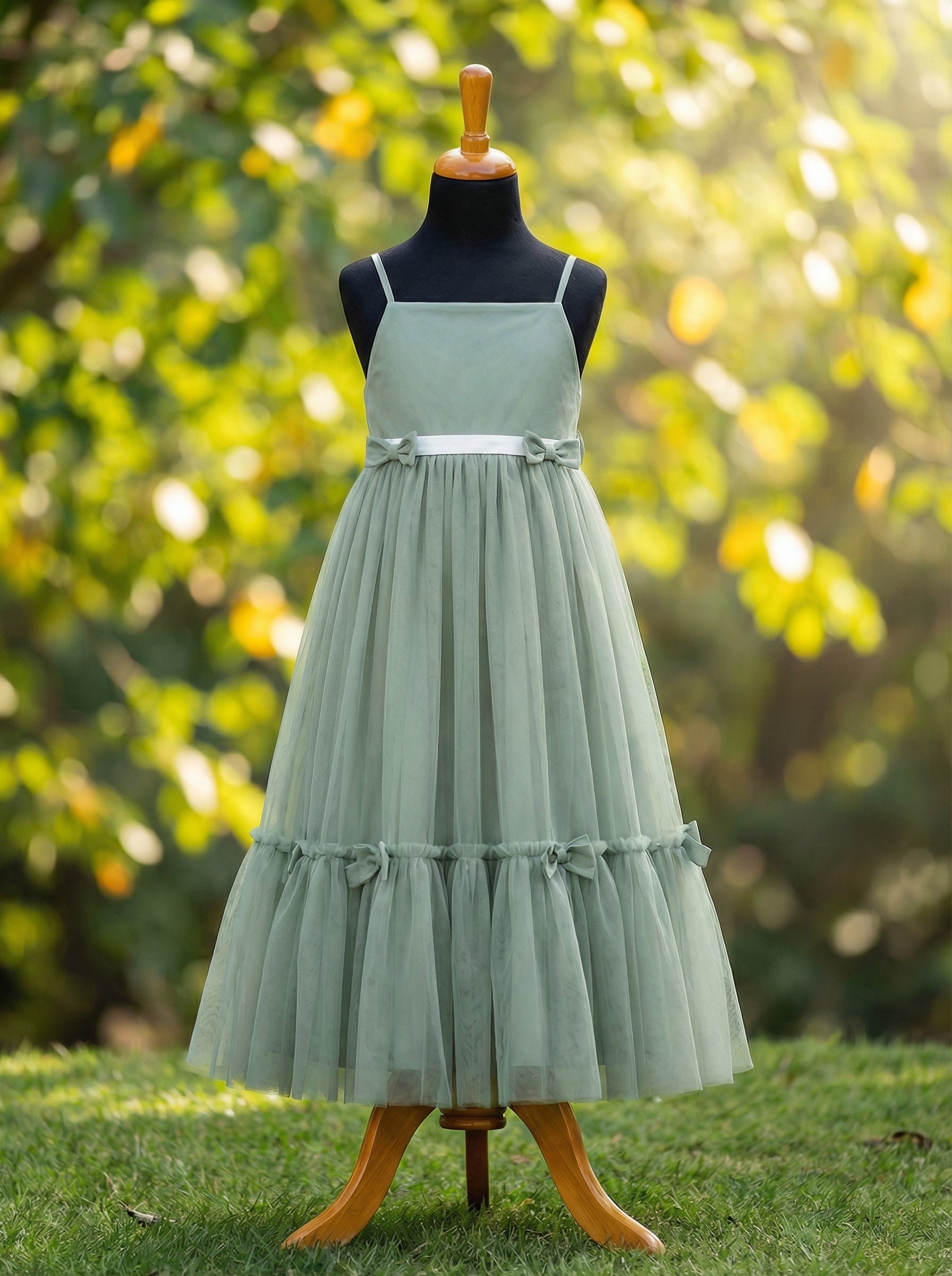 Sage Green Flower Girl Dress for Weddings | Satin Bodice with Soft Tulle Skirt & Bow Back | Lauren Ann Couture