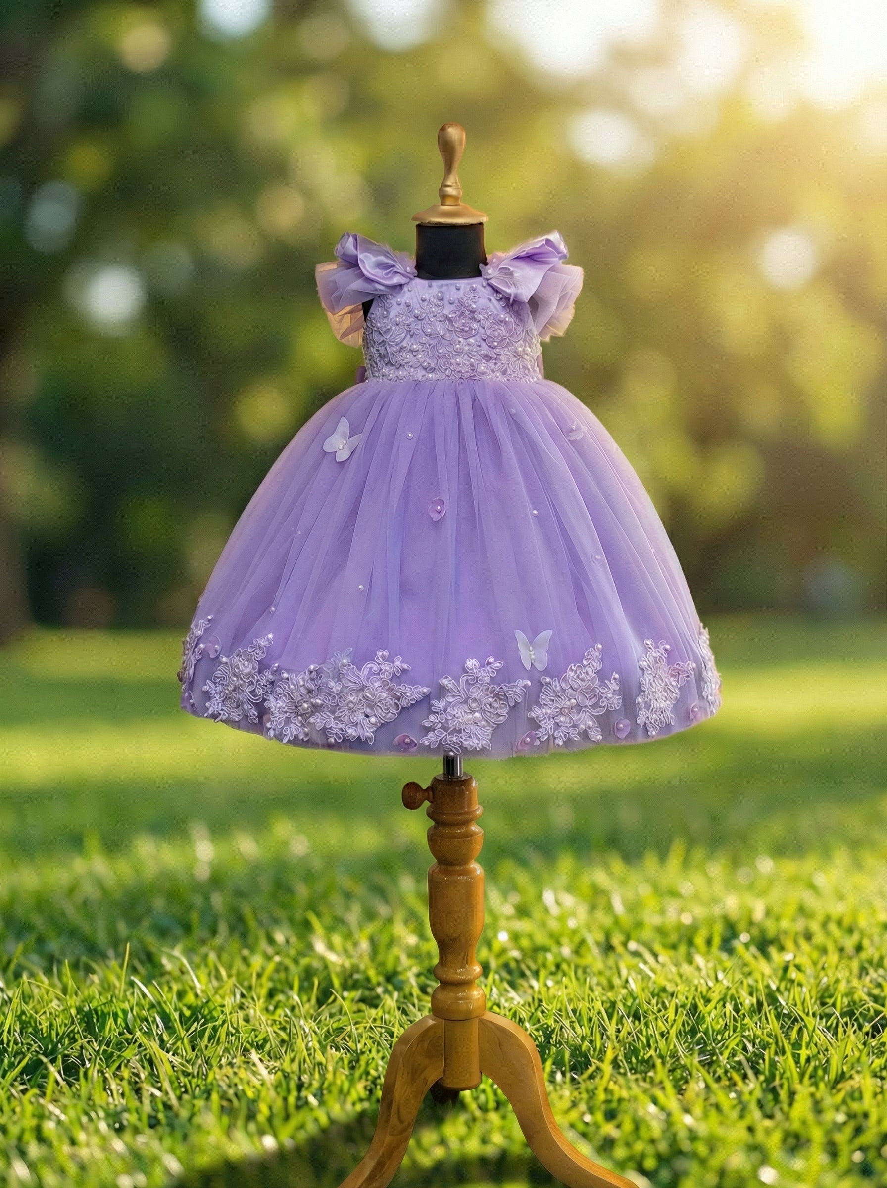 Lavender Tulle Flower Girl Dress with Handmade Appliqués | Designer Special Occasion Dress for Kids