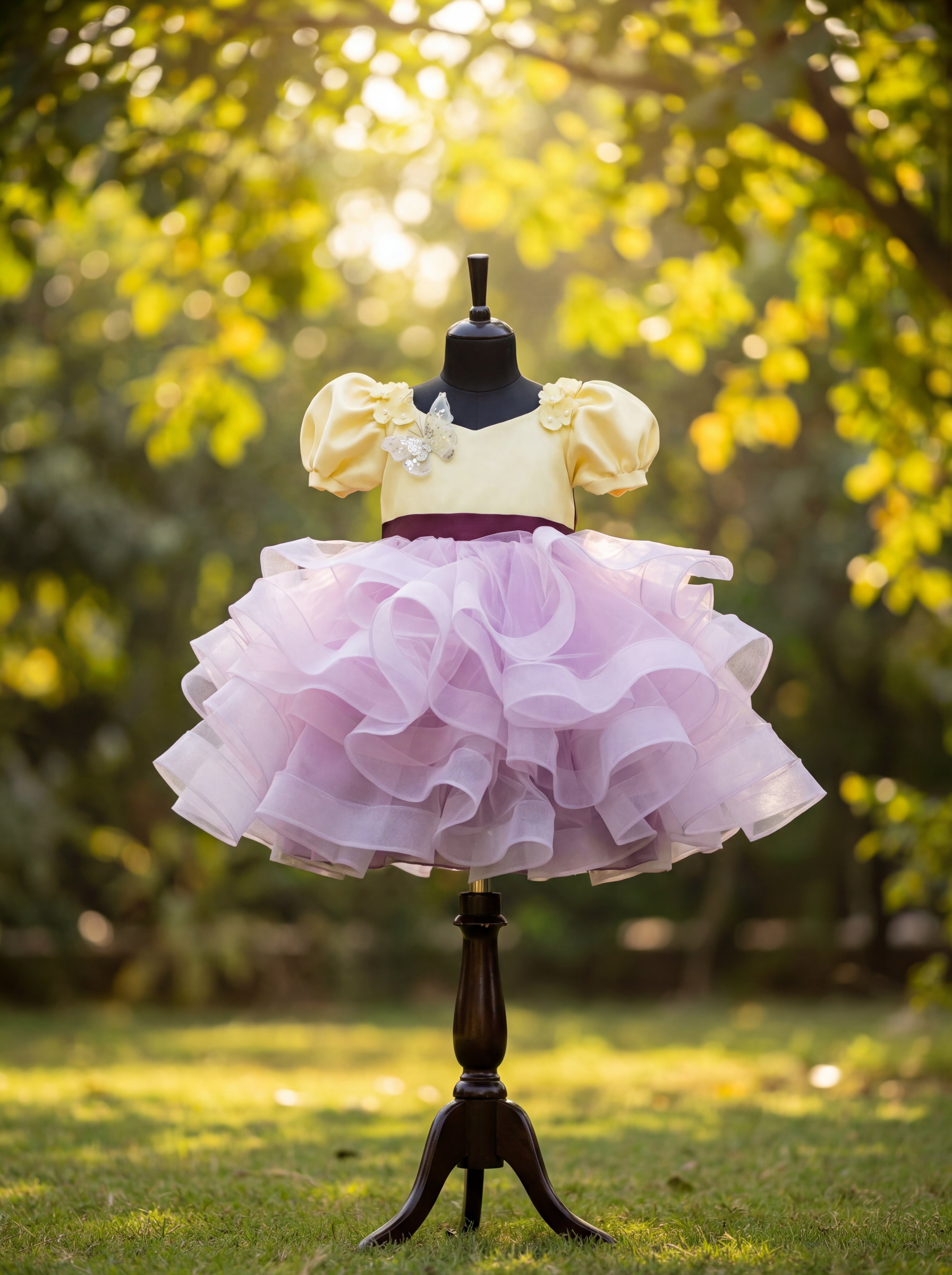 Lemon Yellow and Lavender Tulle Party Dress for Girls | Birthday Dress, Flower Girl Outfit