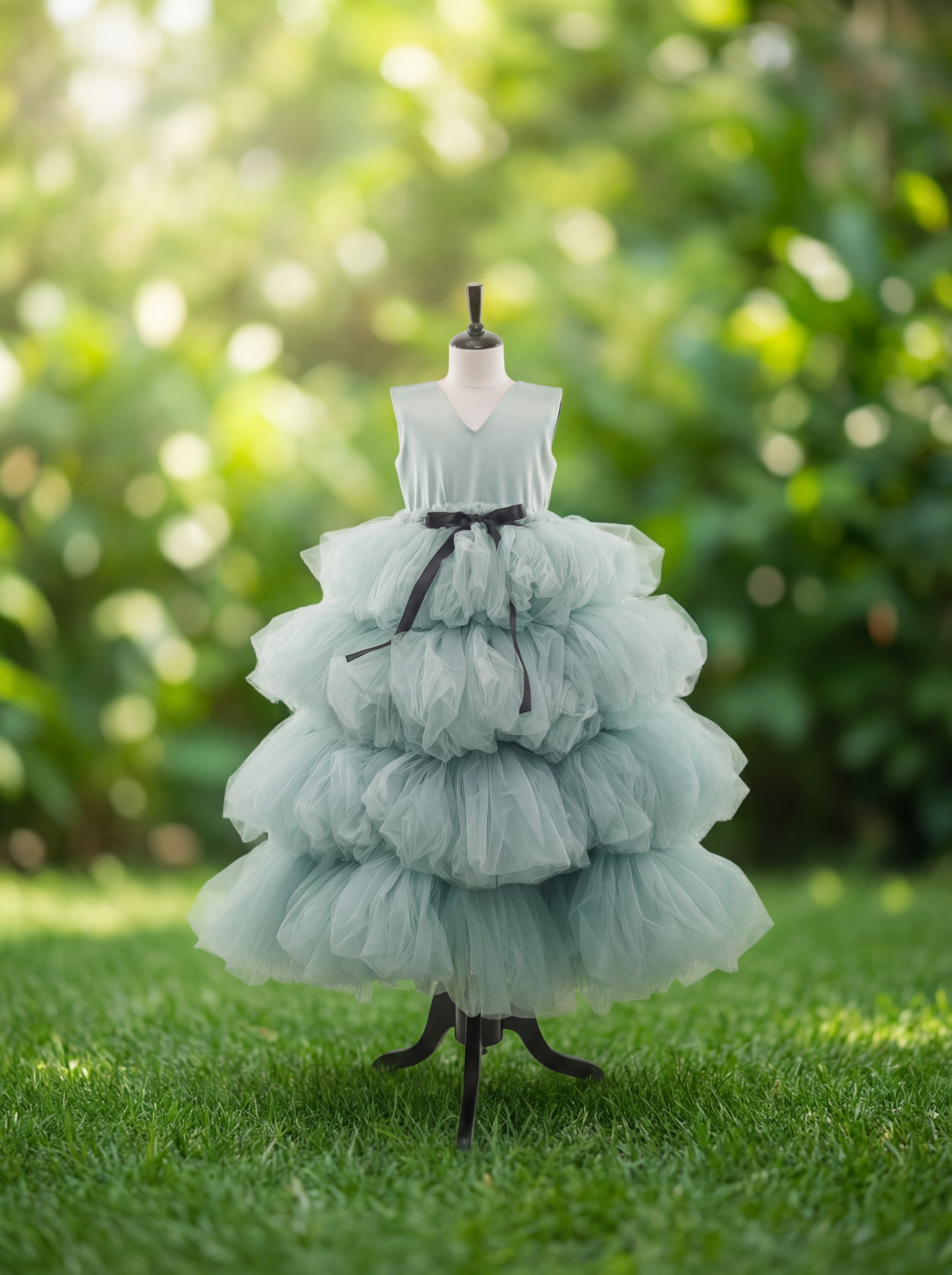 Sage Green Tiered Tulle Dress for Girls | Party Wear, Birthday Dress, Flower Girl Outfit