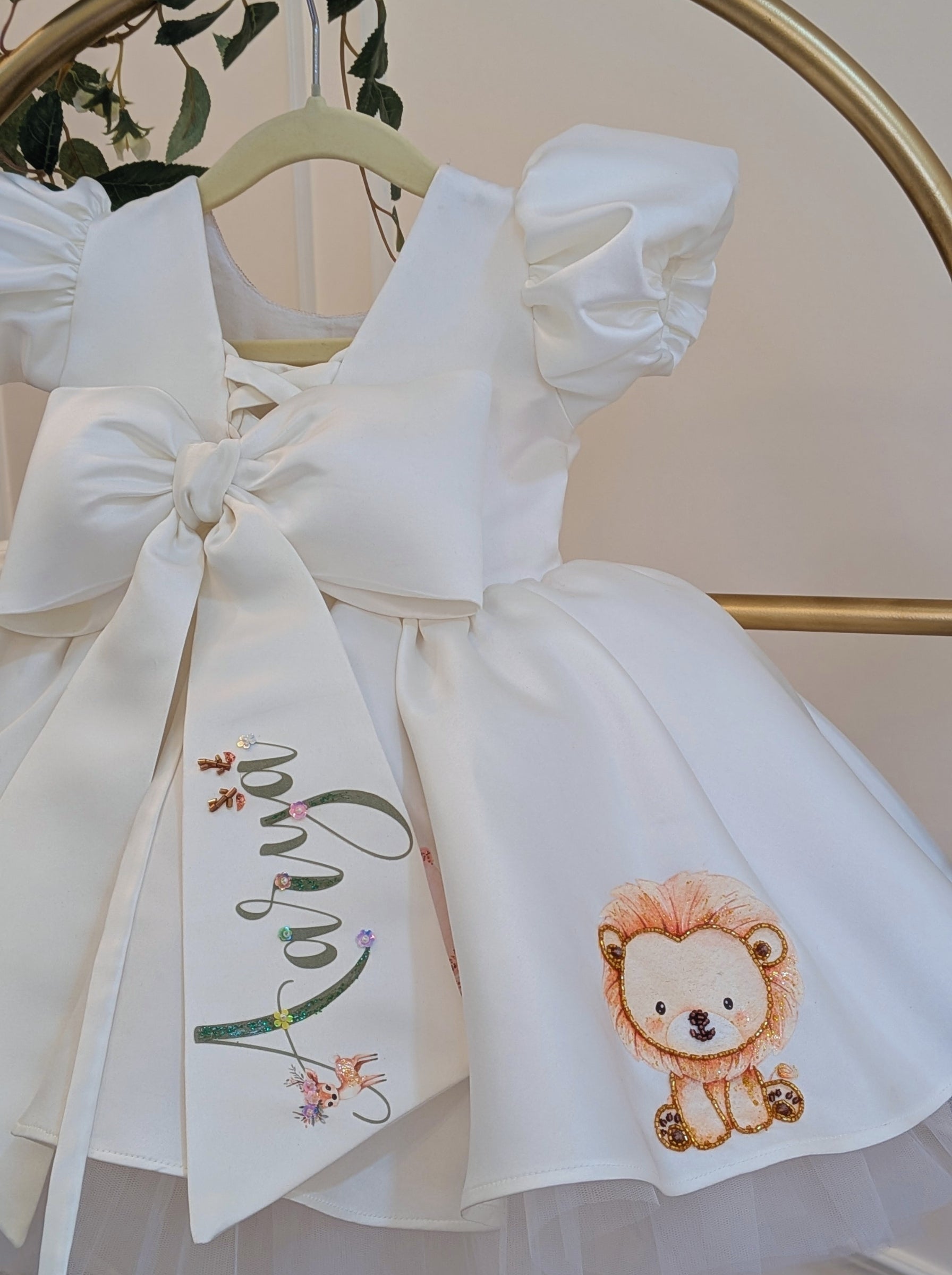 Customizable Duchess Satin Animal Theme Birthday Dress | Hand‑Embellished Zootopia Inspired Party Wear for Girls