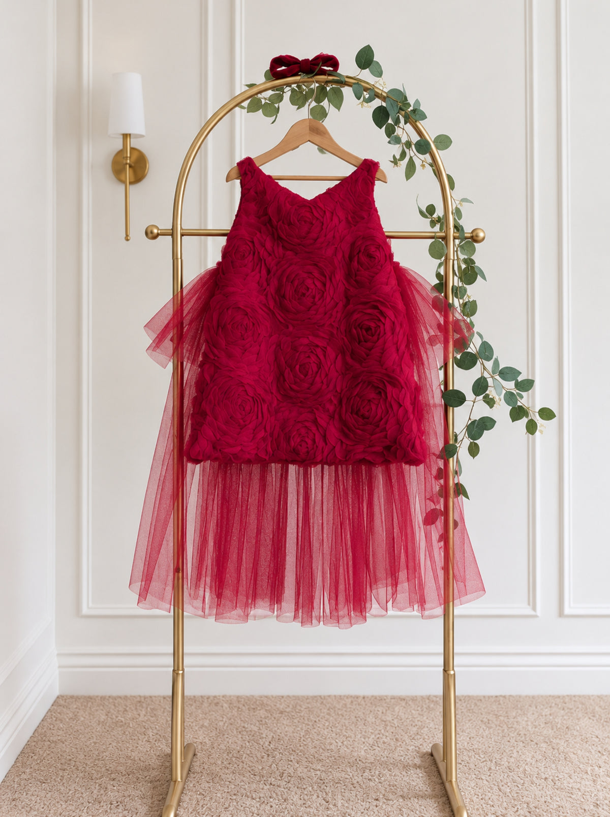 Red 3D rosette birthday dress for girls by Lauren Ann